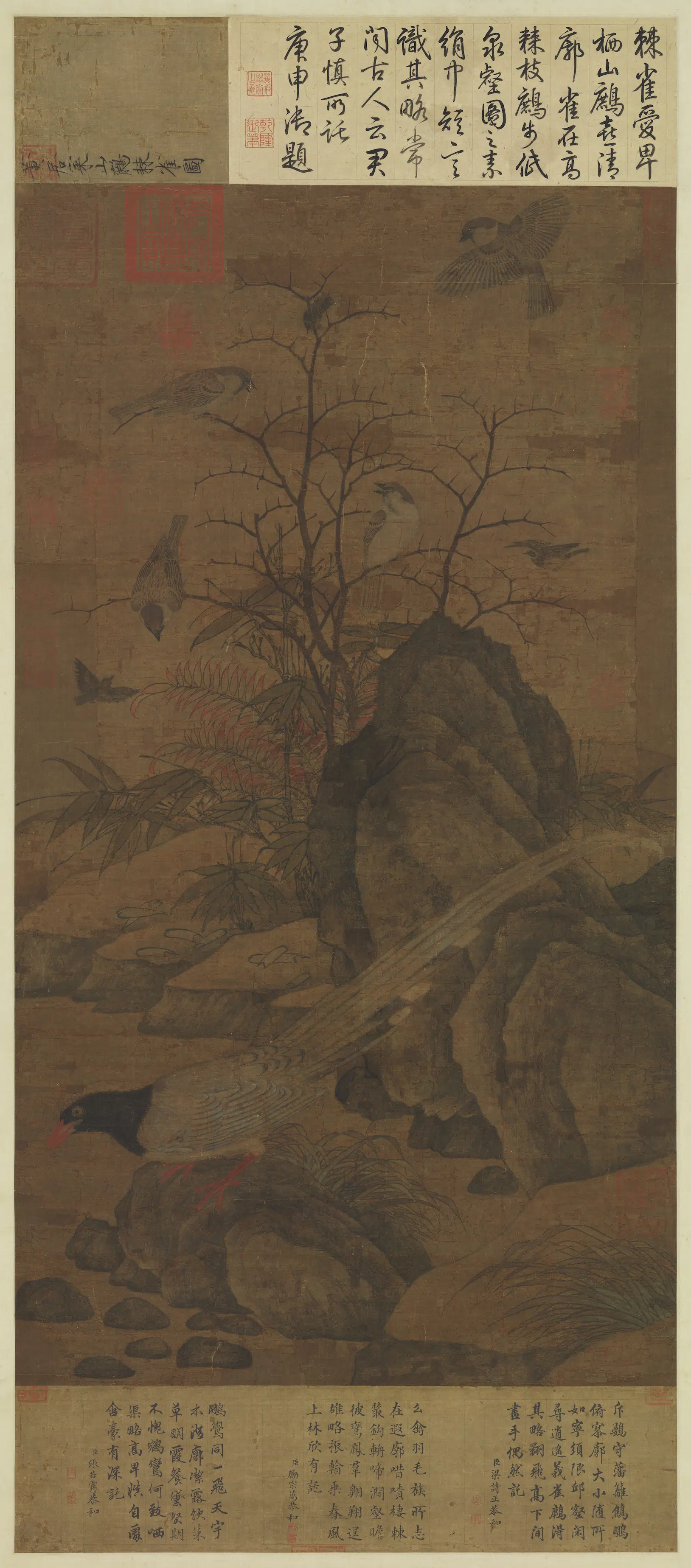 北宋【黄居寀】《山鹧棘雀图轴》