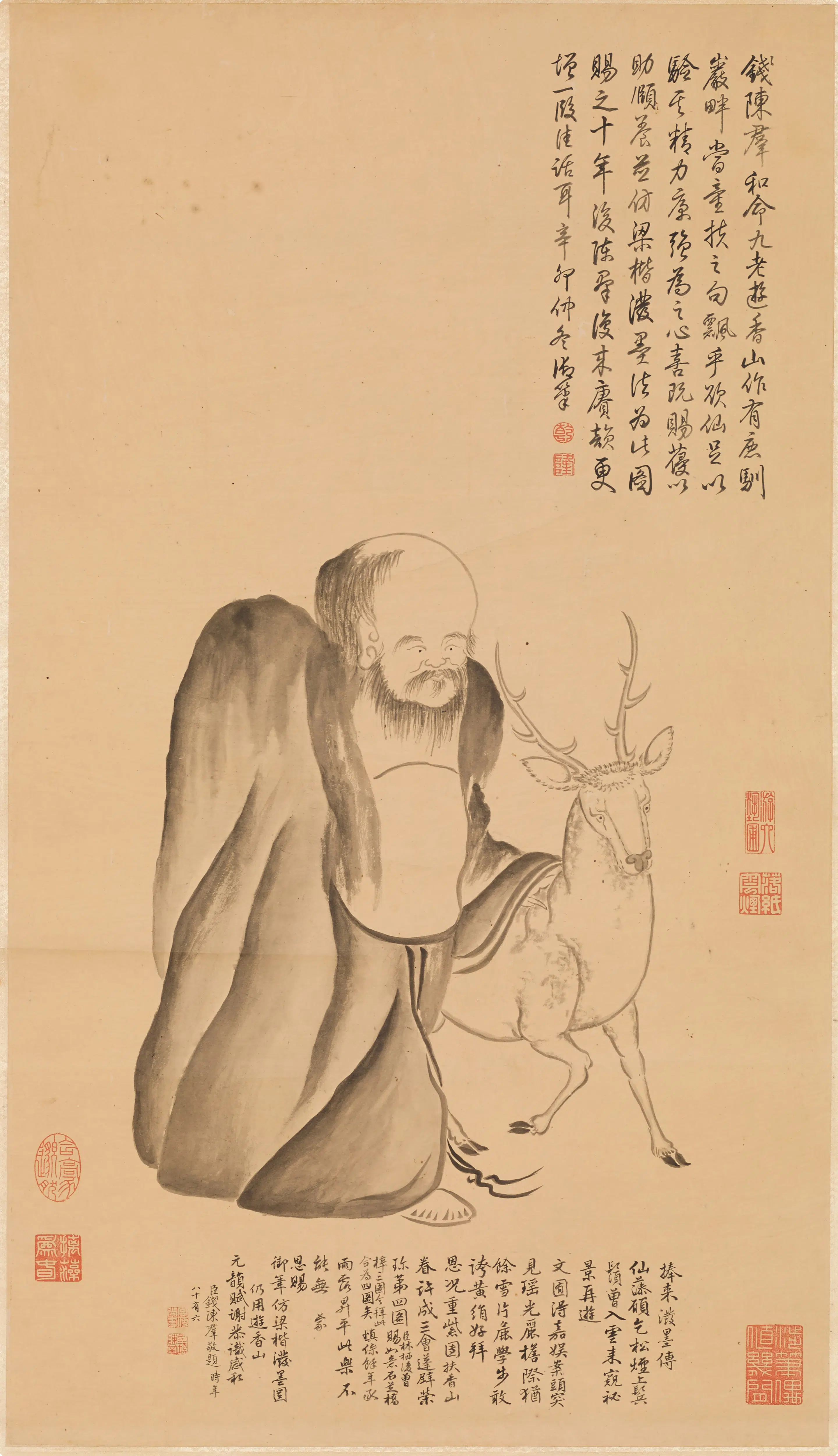清代【爱新觉罗弘历-乾隆-清高宗】《扶鹿图轴》