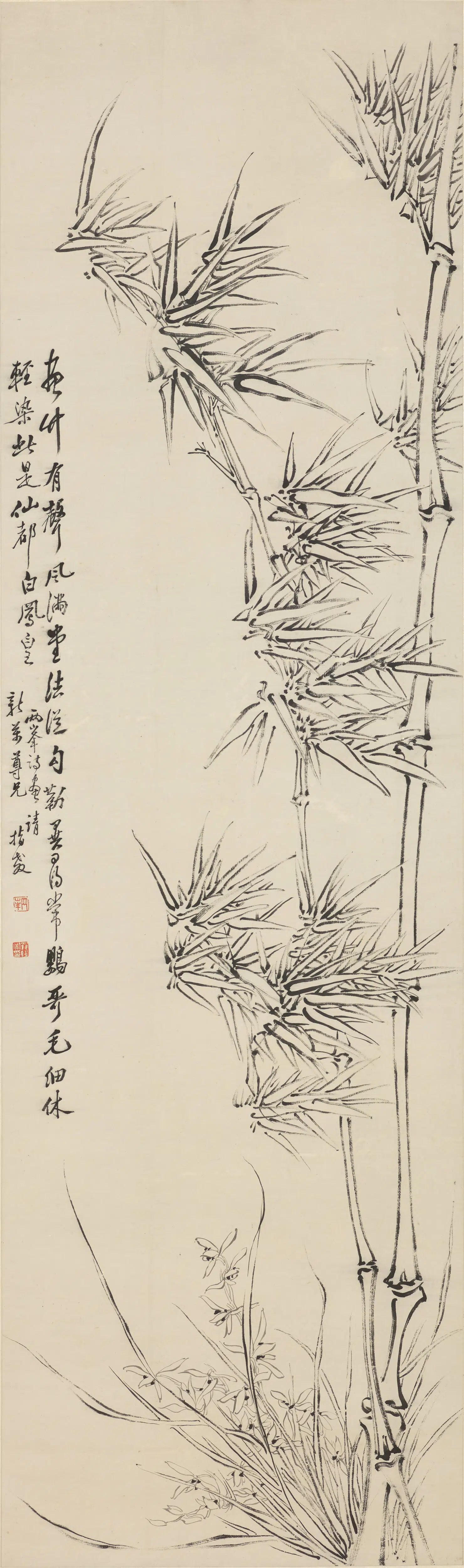 清代【罗聘】《白描兰竹图轴》
