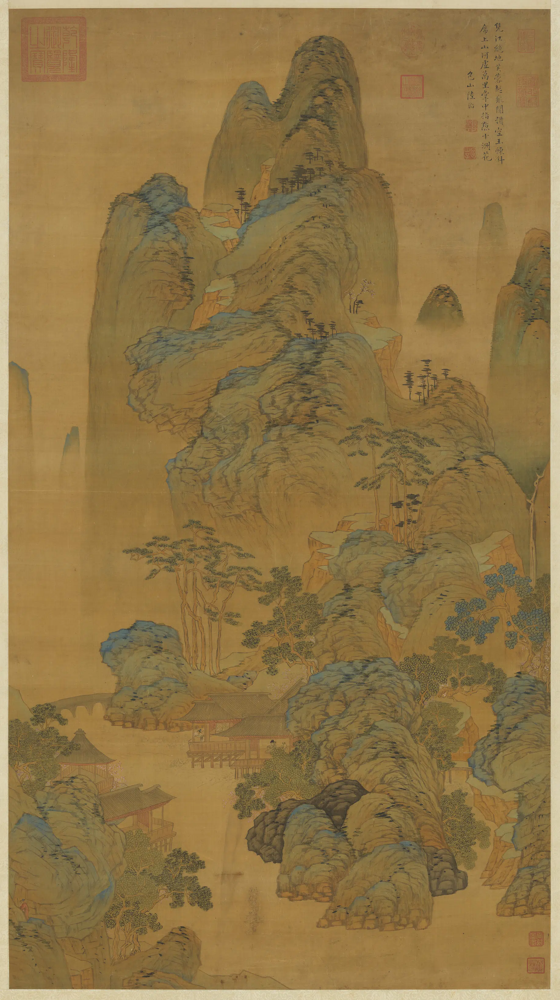明代【陆治】《春山溪阁图轴》