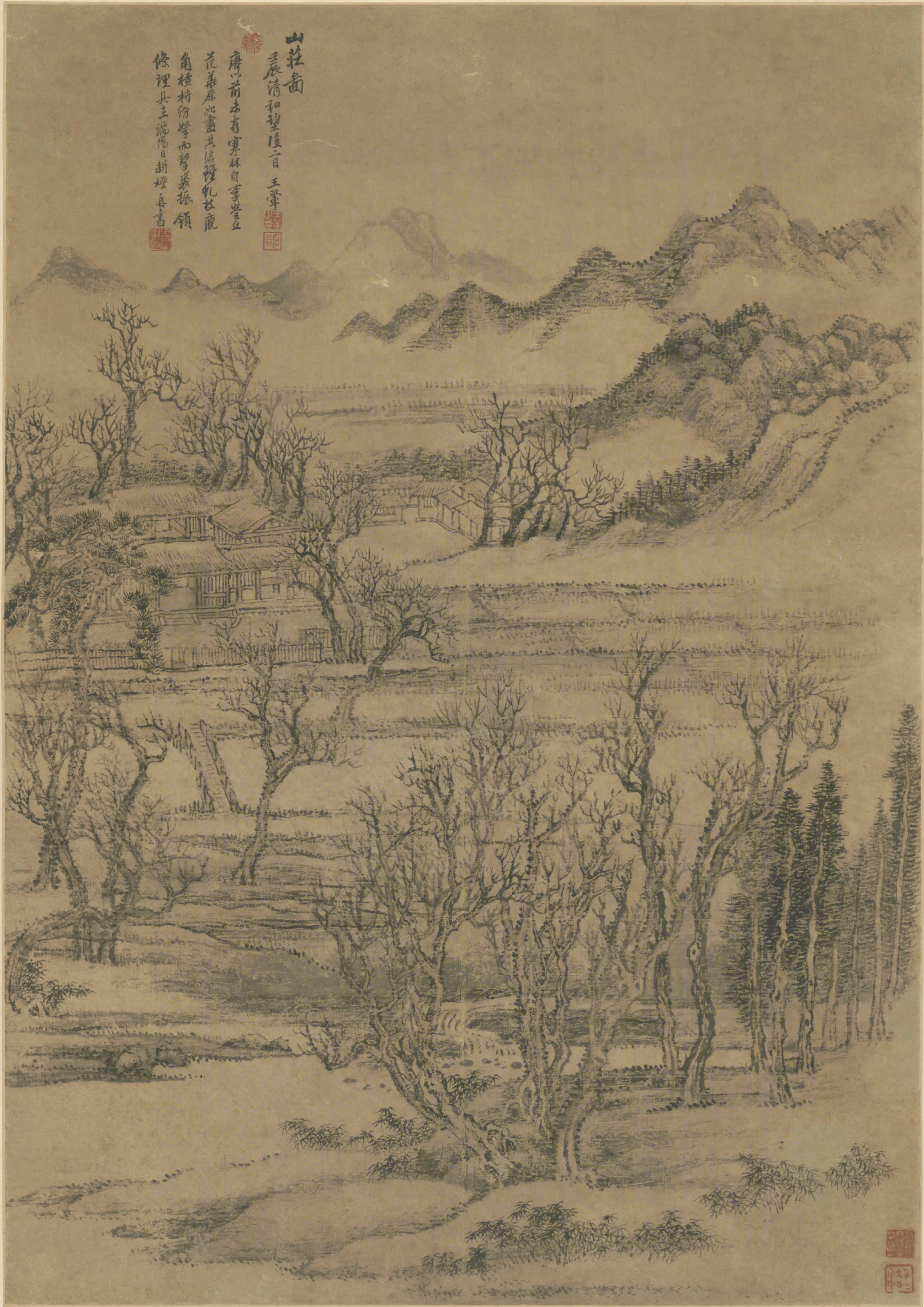 清代【王翚】《山庄图轴》