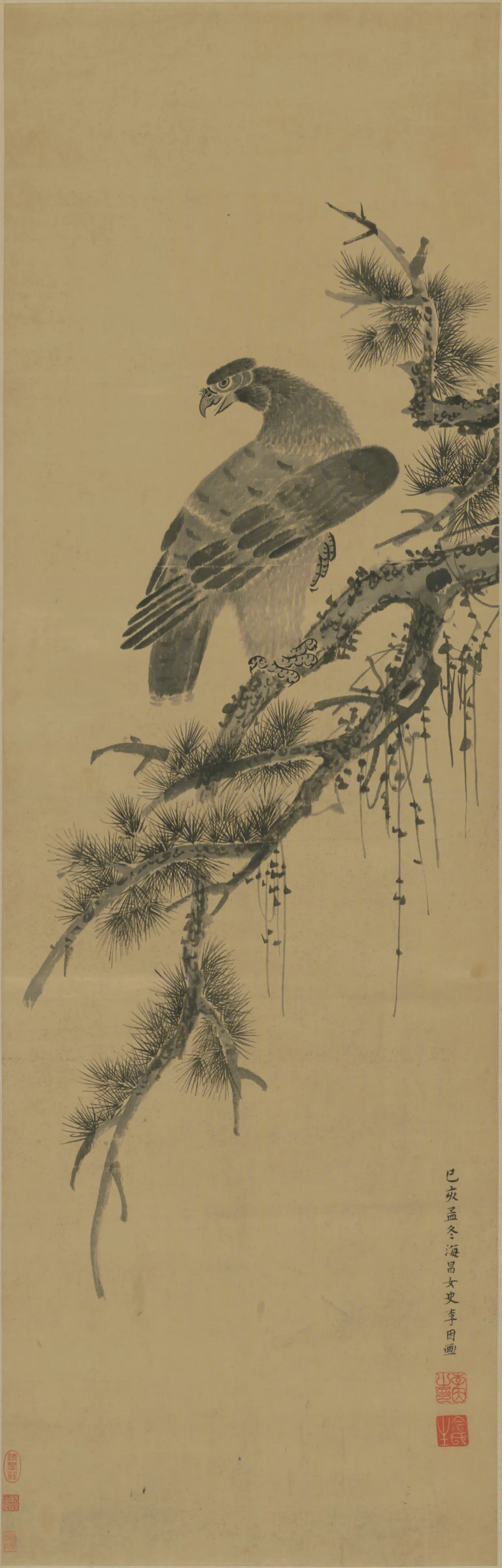 明朝【李因】《松鹰图轴》