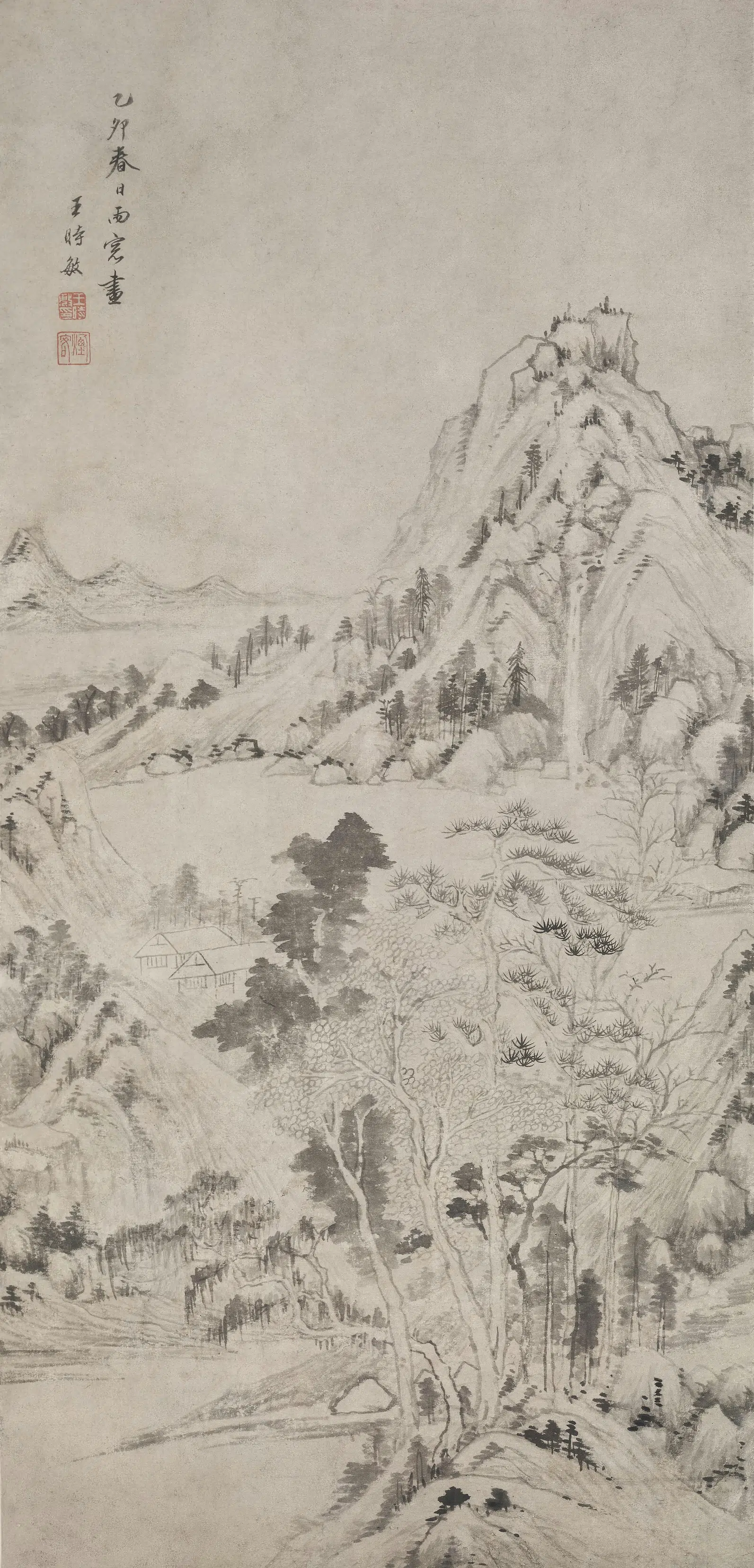 清代【王时敏】《山水图轴-(乙卯春日)》