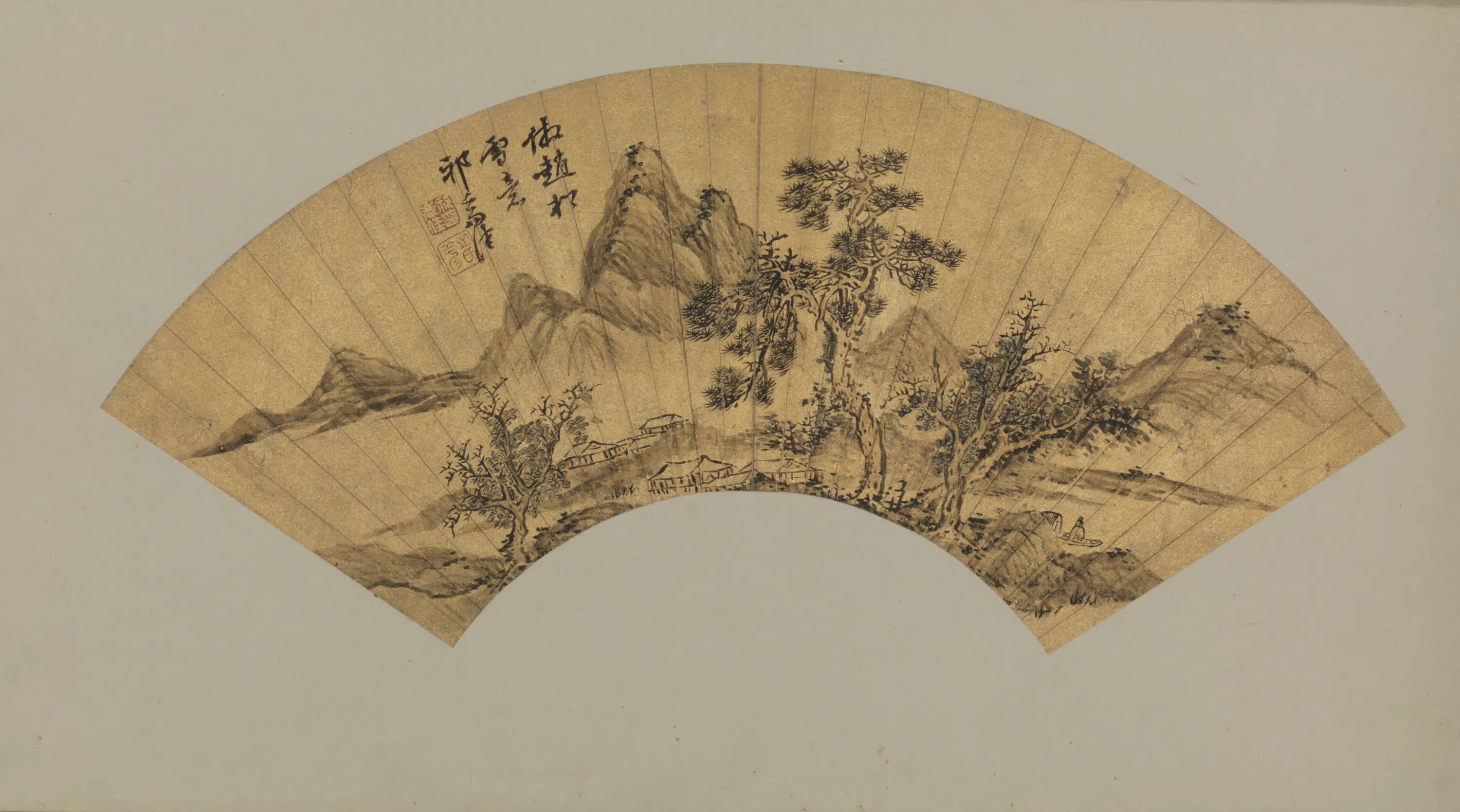 明朝【祁豸佳】《山水扇页》 第1张