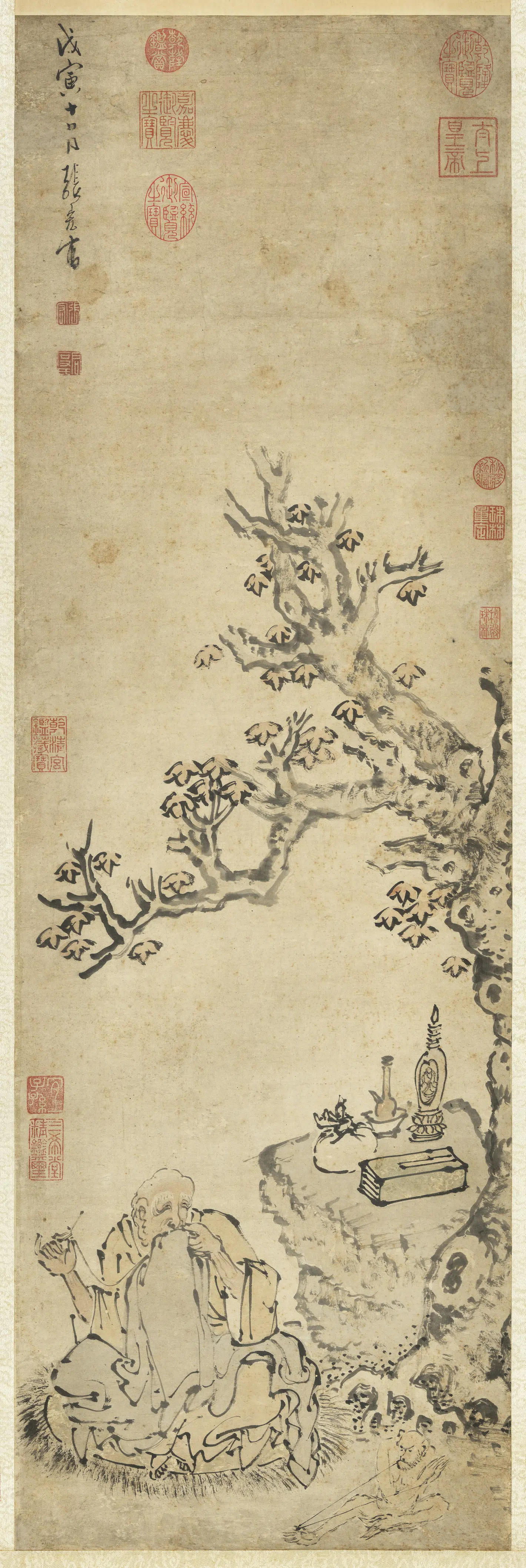 明朝【张宏】《补衲图轴》
