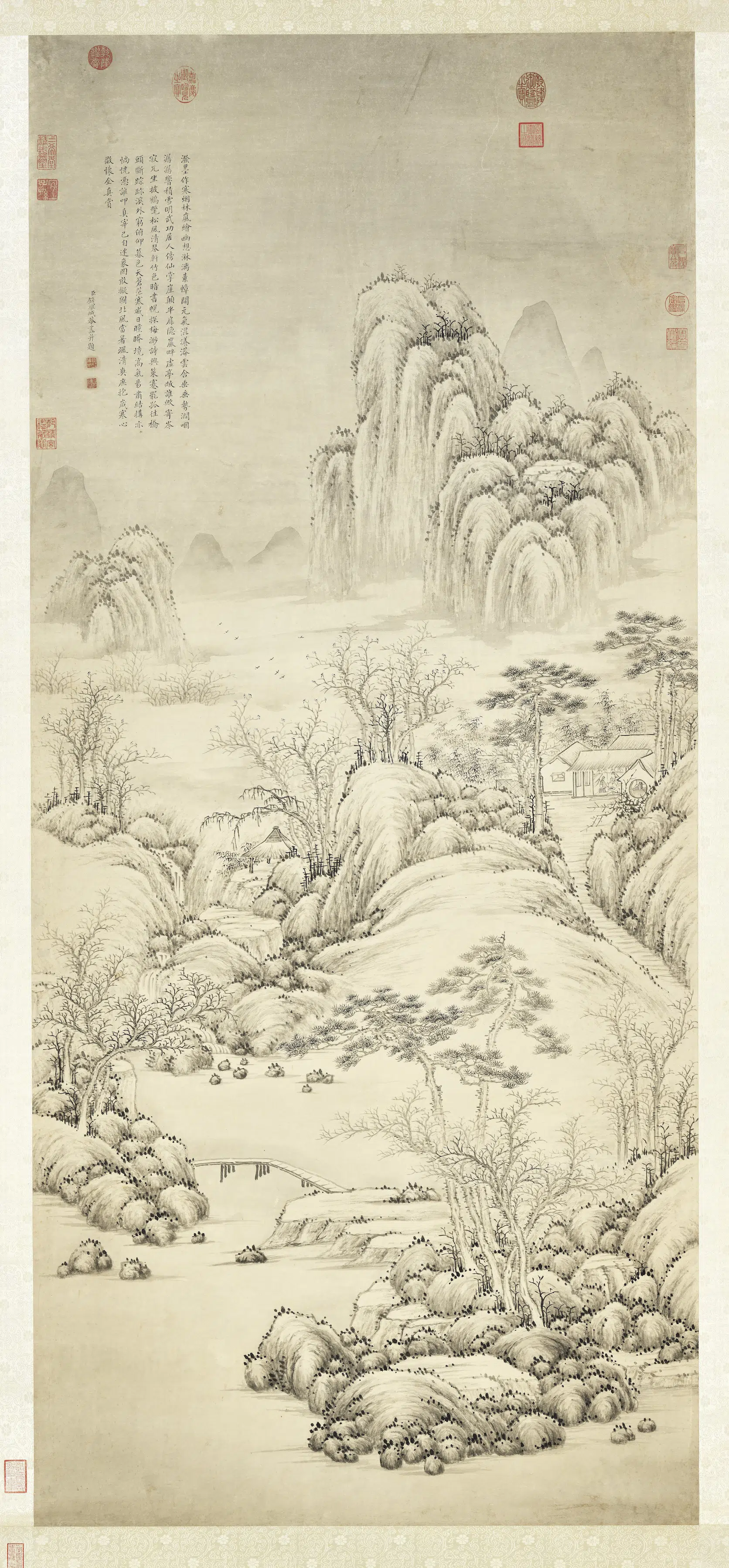 清代【钱维城】《寒林欲雪图轴》