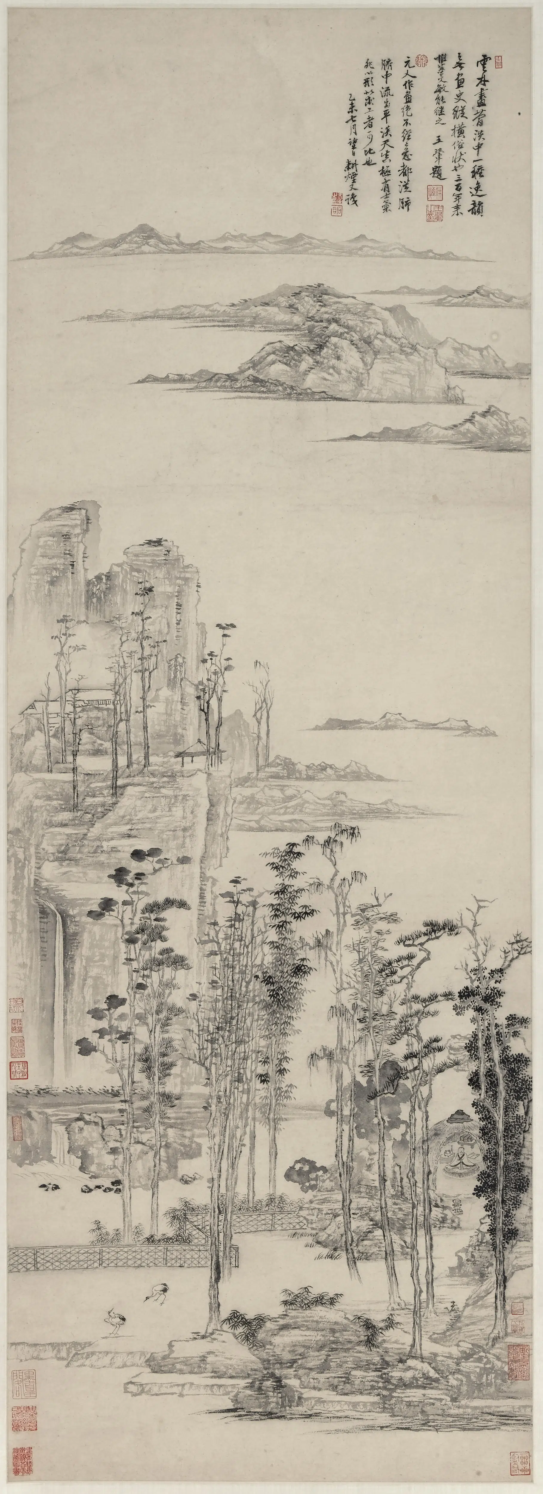 清代【王翚】《仿云林山水轴》