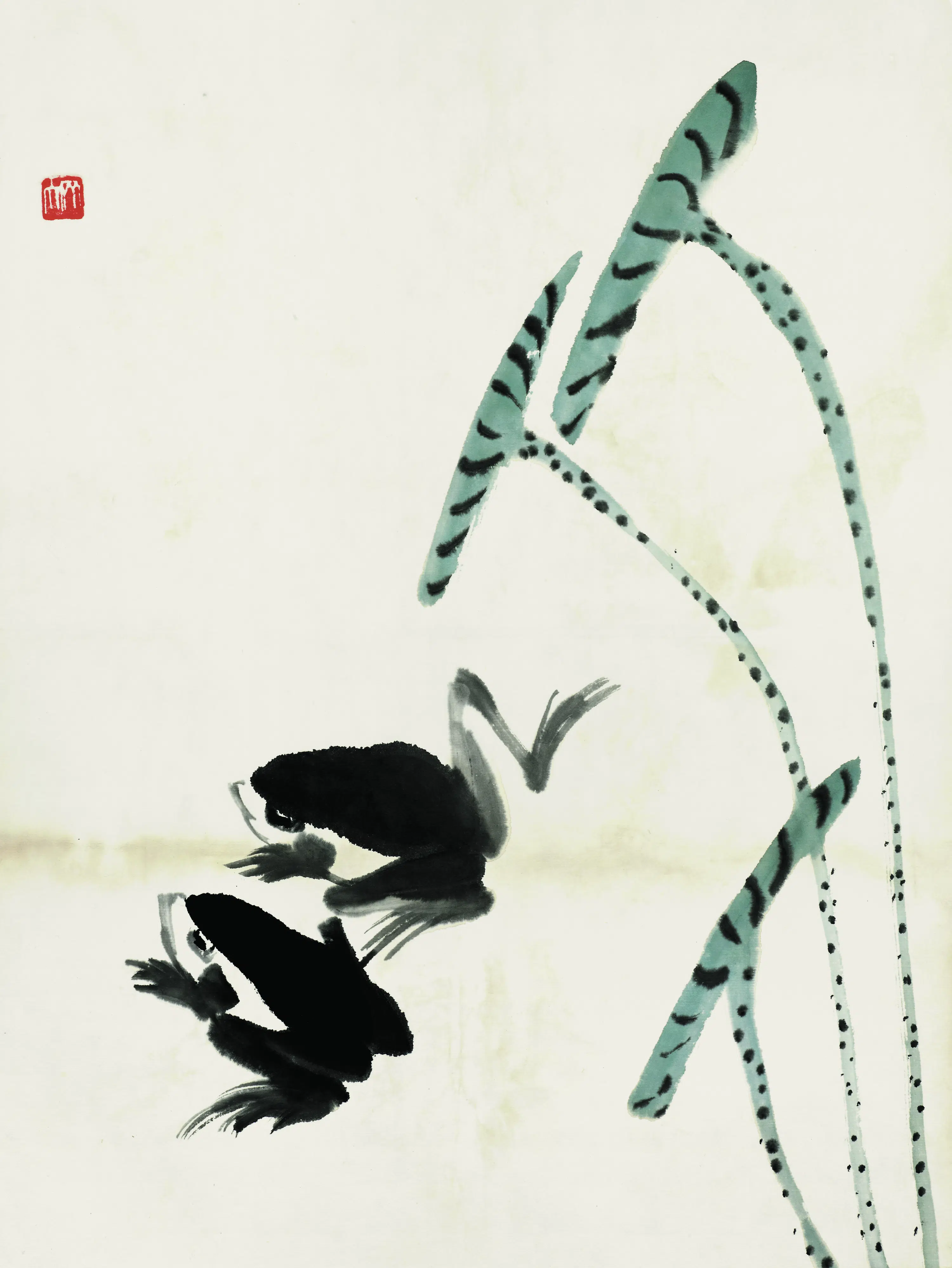 近现代【齐白石】《鱼虾册页之蛙荷》 第1张