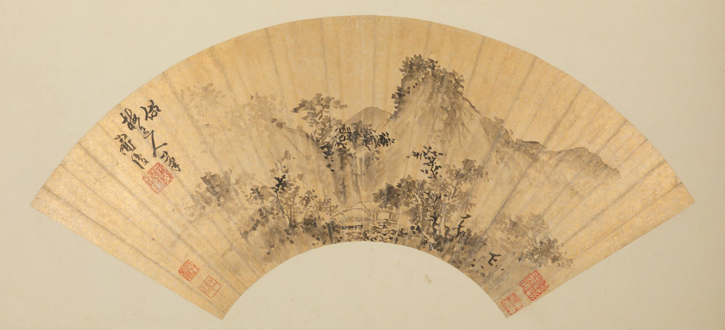 明朝【陈淳（道复）】《仿吴镇山水图扇》