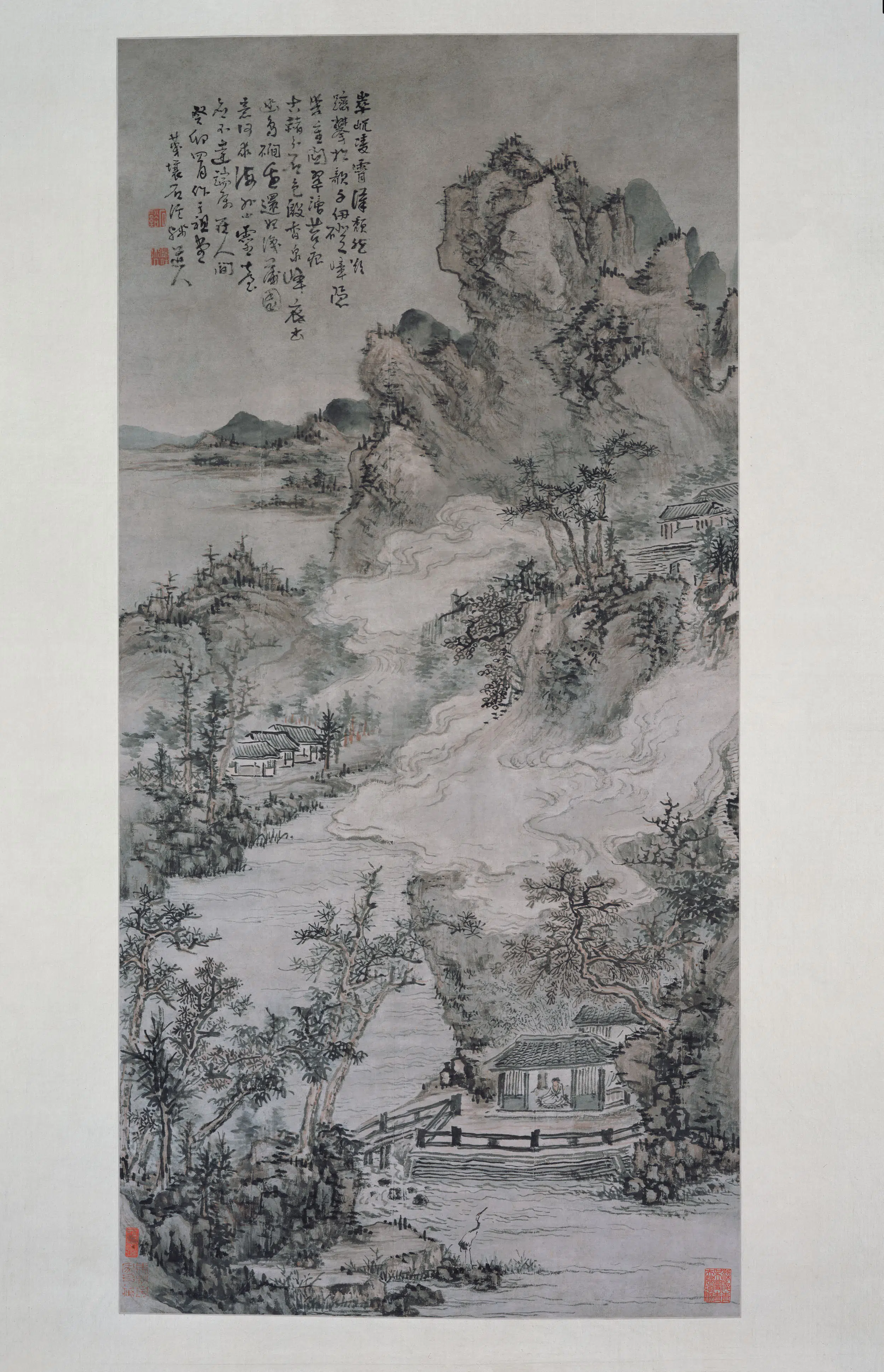 清代【髡残(石谿)】《春嶂凌霄图轴》
