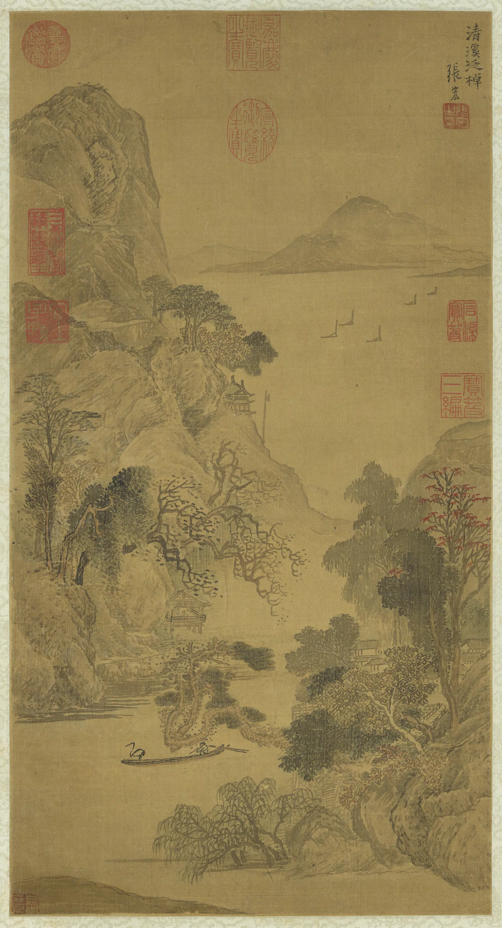 明朝【张宏】《画清溪泛棹图轴》