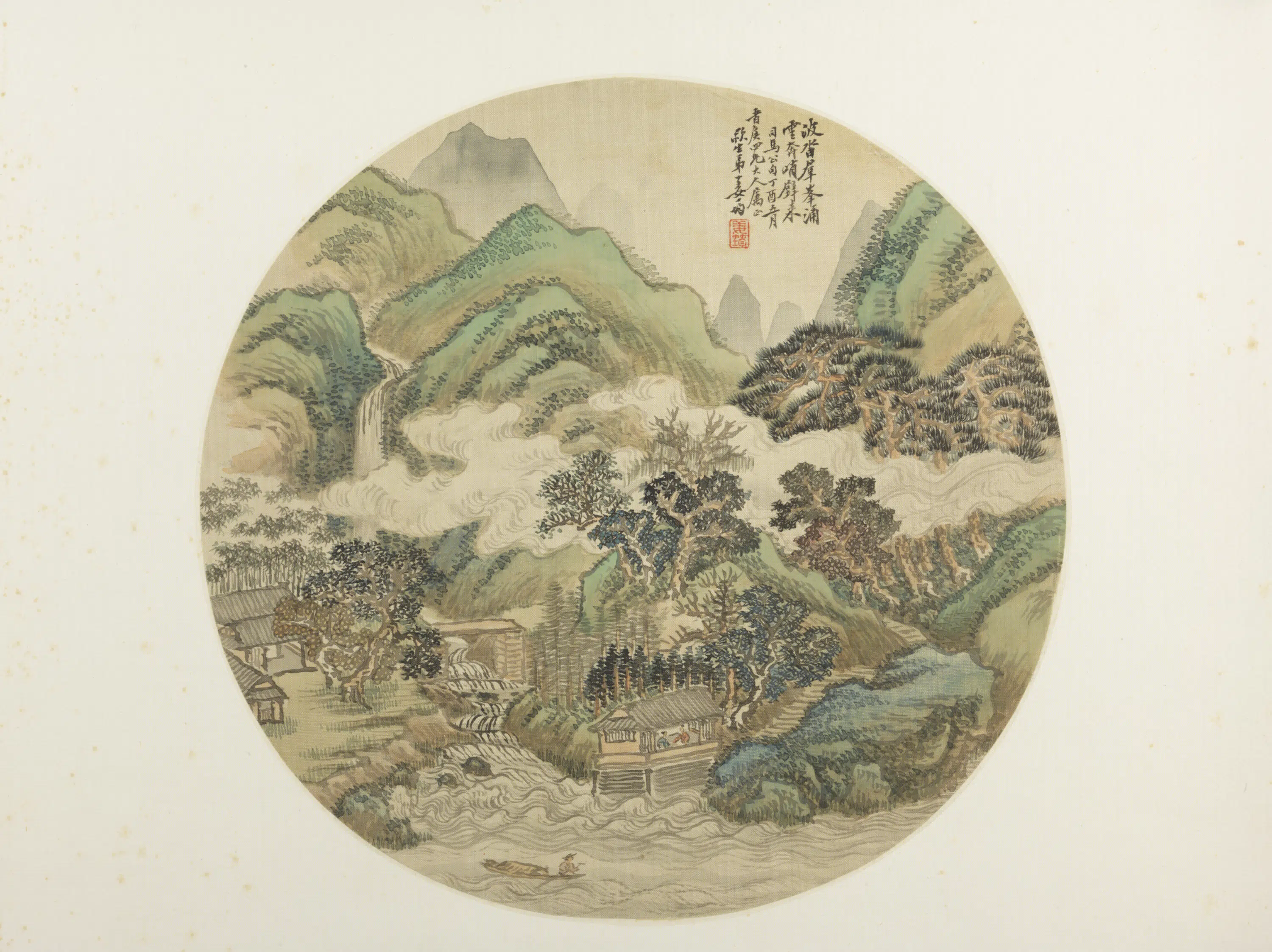 清代【姜筠】《青绿山水纨扇页》