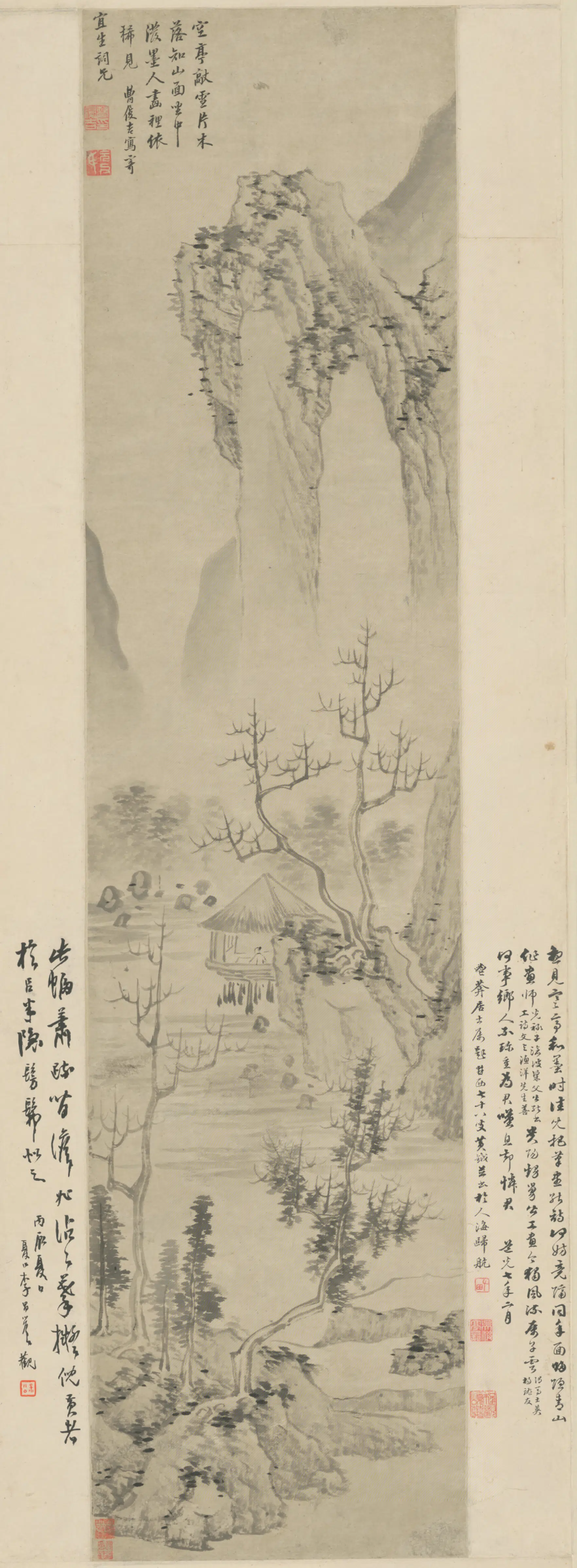 明朝【曹履吉】《空亭木落图轴》
