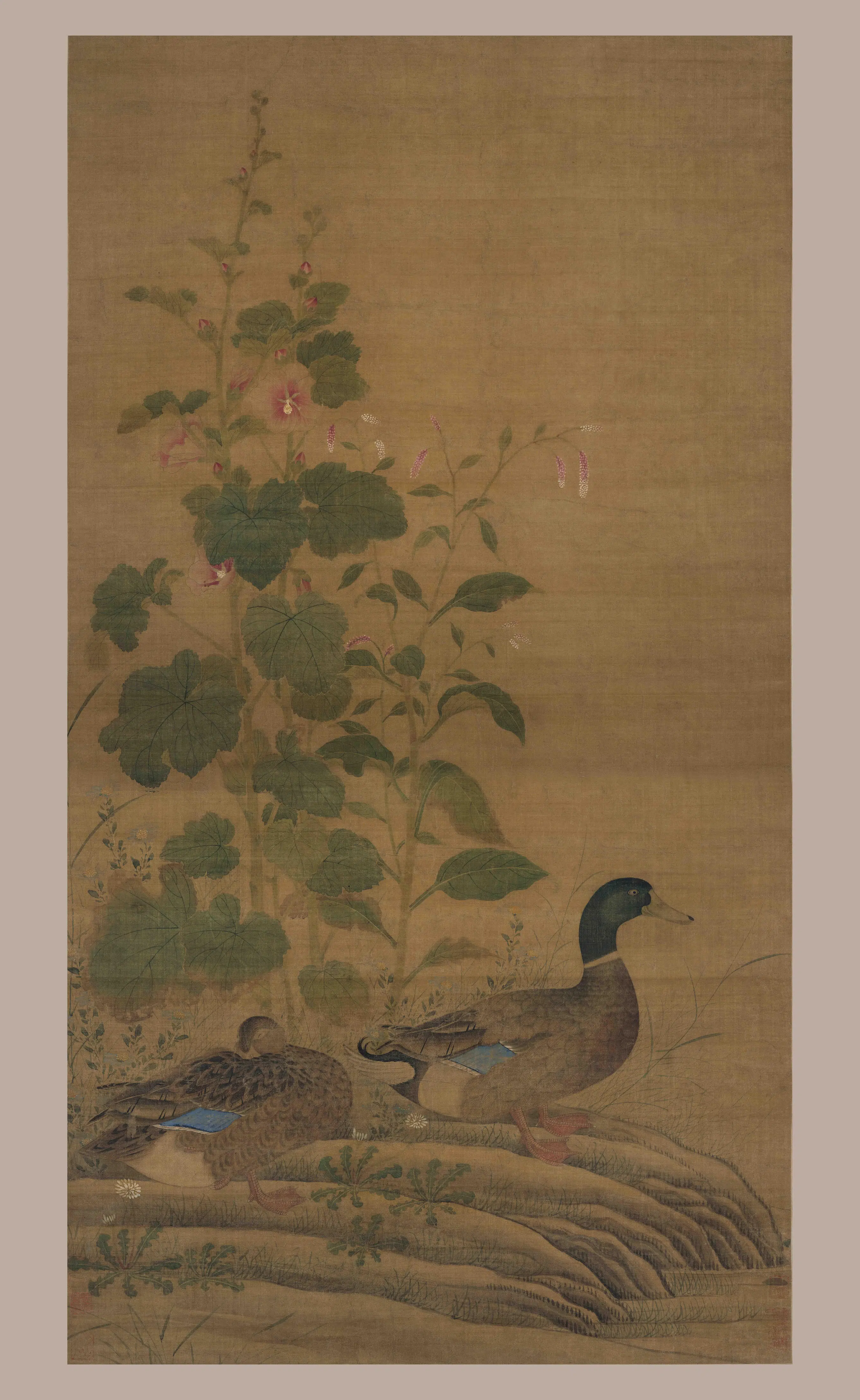 明朝【佚名】《蓼岸凫鹥图轴》