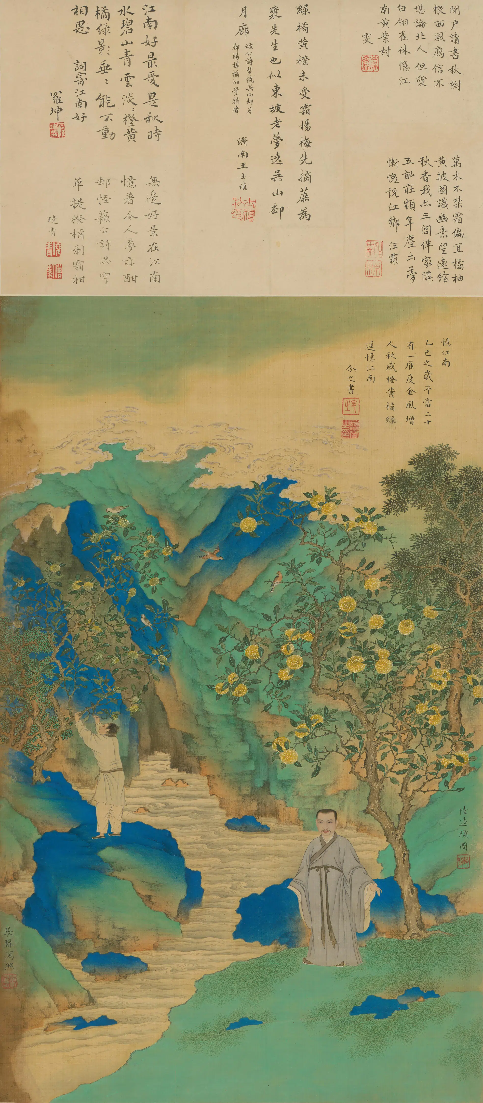 清代【张璧】《陆远合作卞永誉忆江南图像轴》