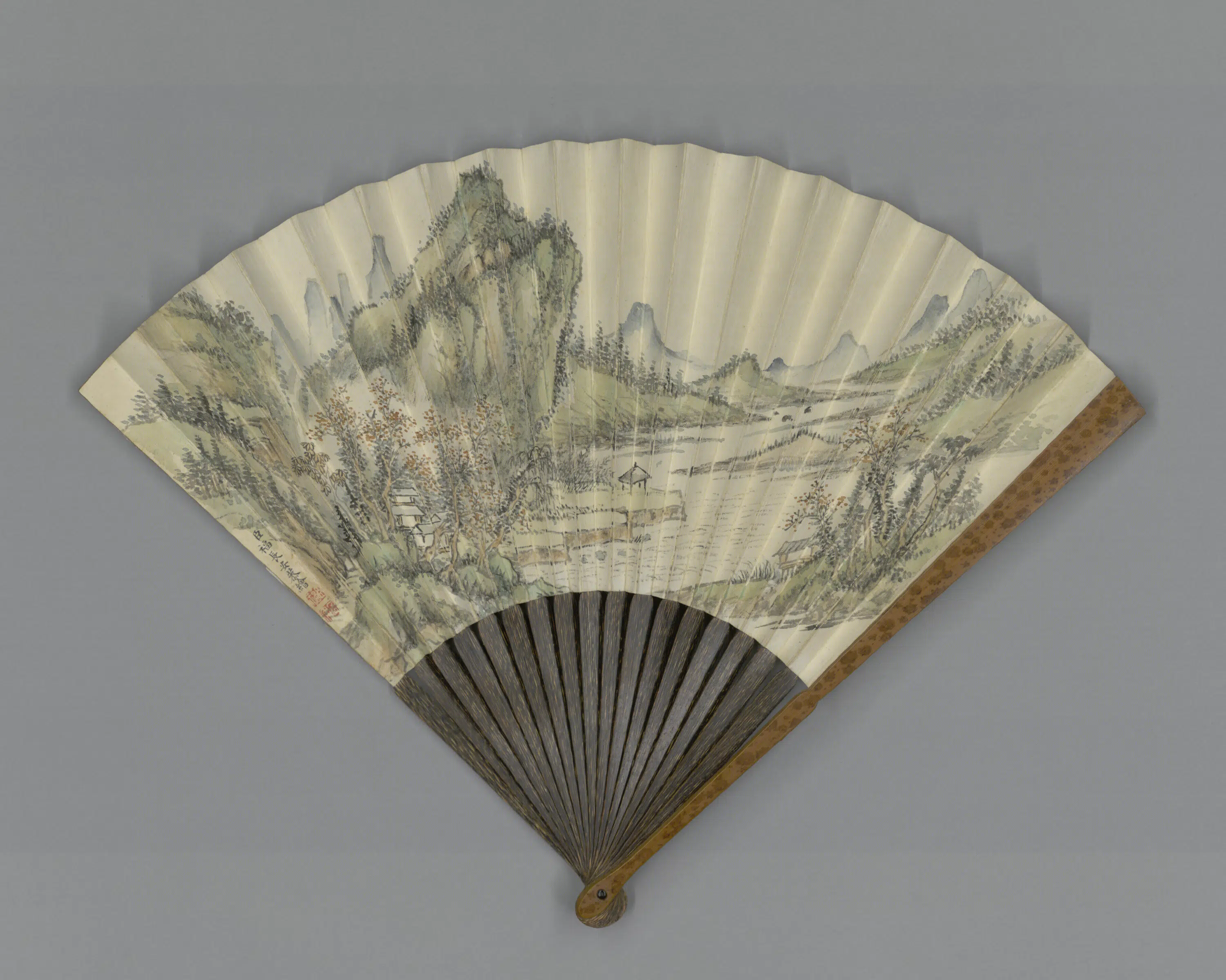 清代【富察·福长安】《画山水吴省兰书御制诗成扇》