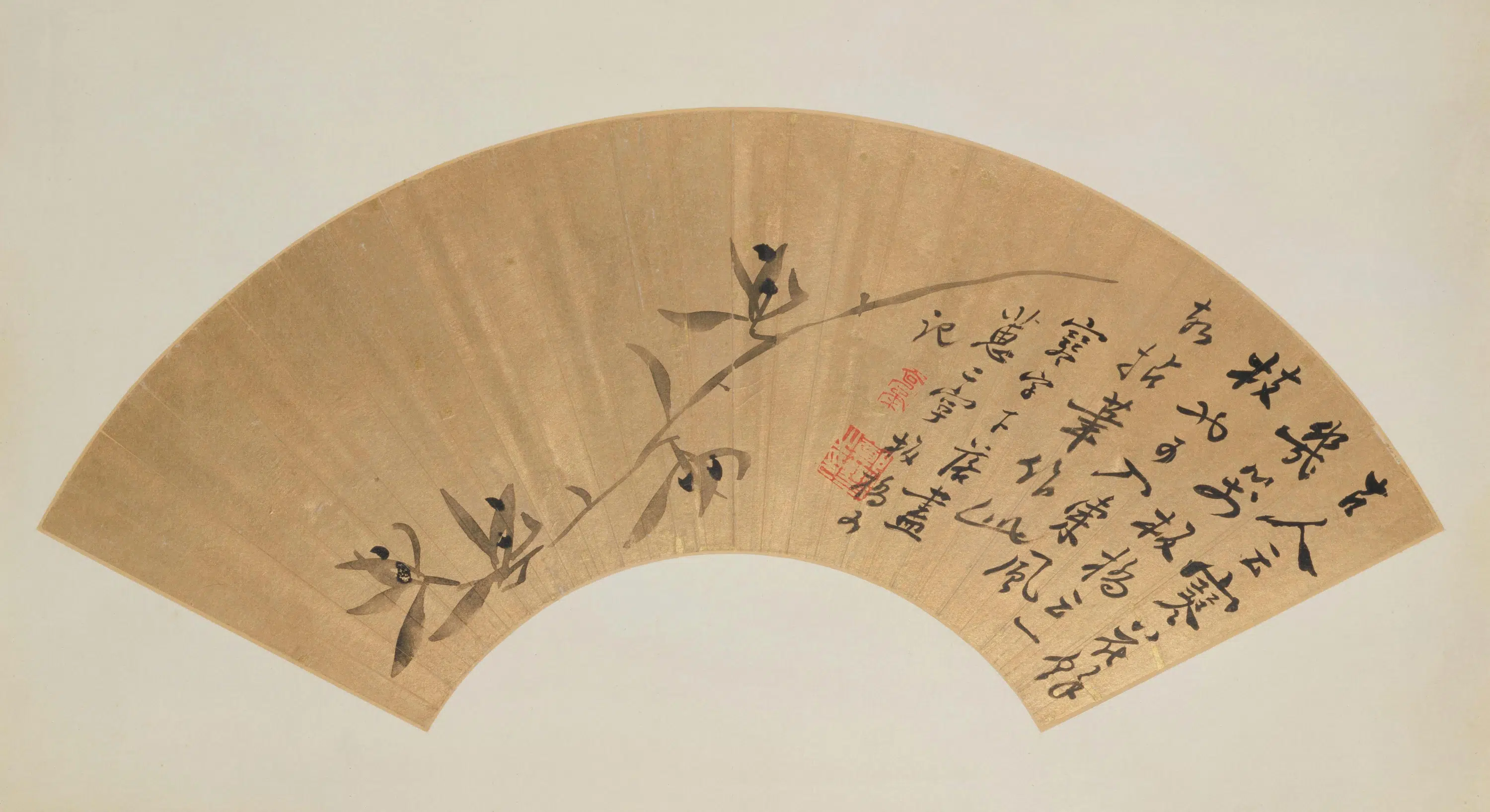 清代【郑燮】《墨兰图扇页》 第1张 清代【郑燮】《墨兰图扇页》 第1张
