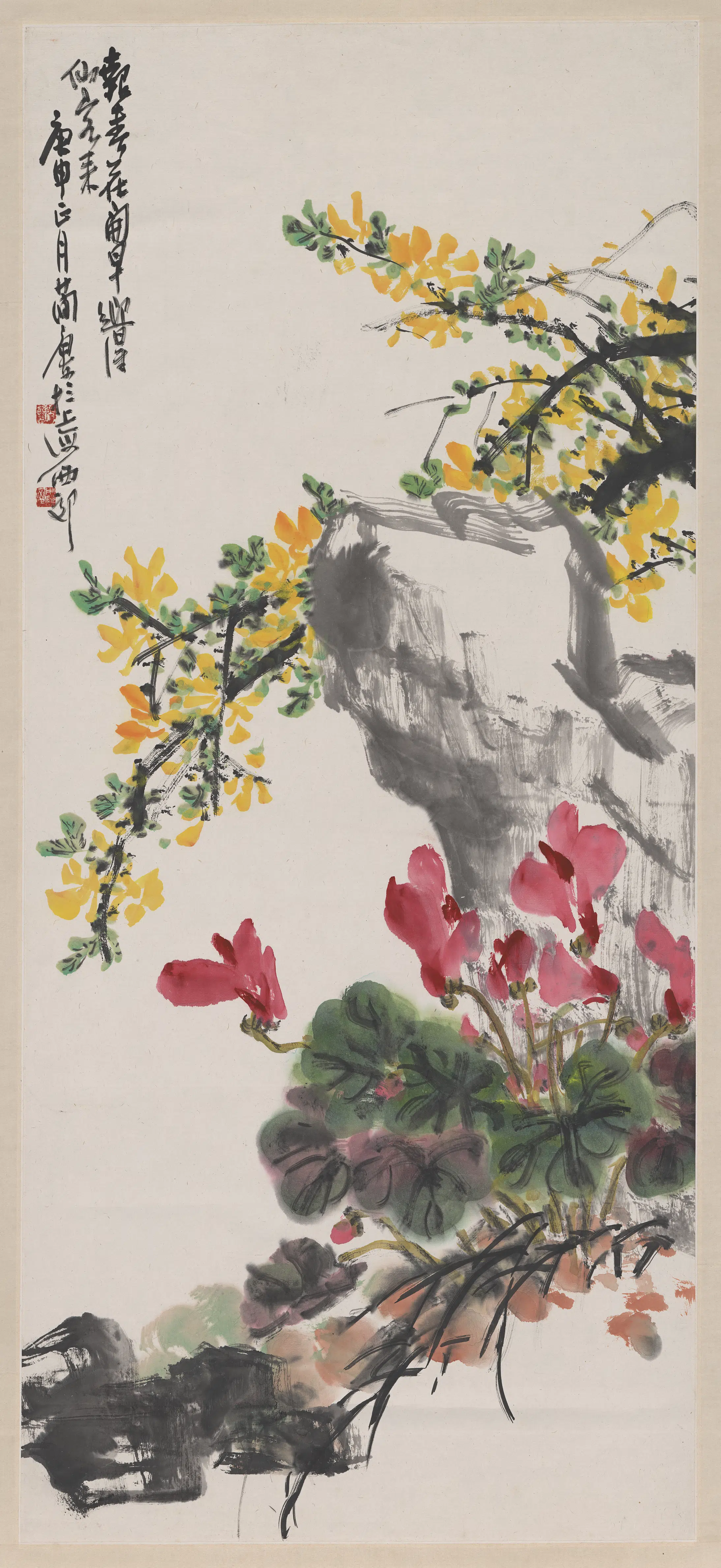 近现代【简亚楼】《迎春图轴》