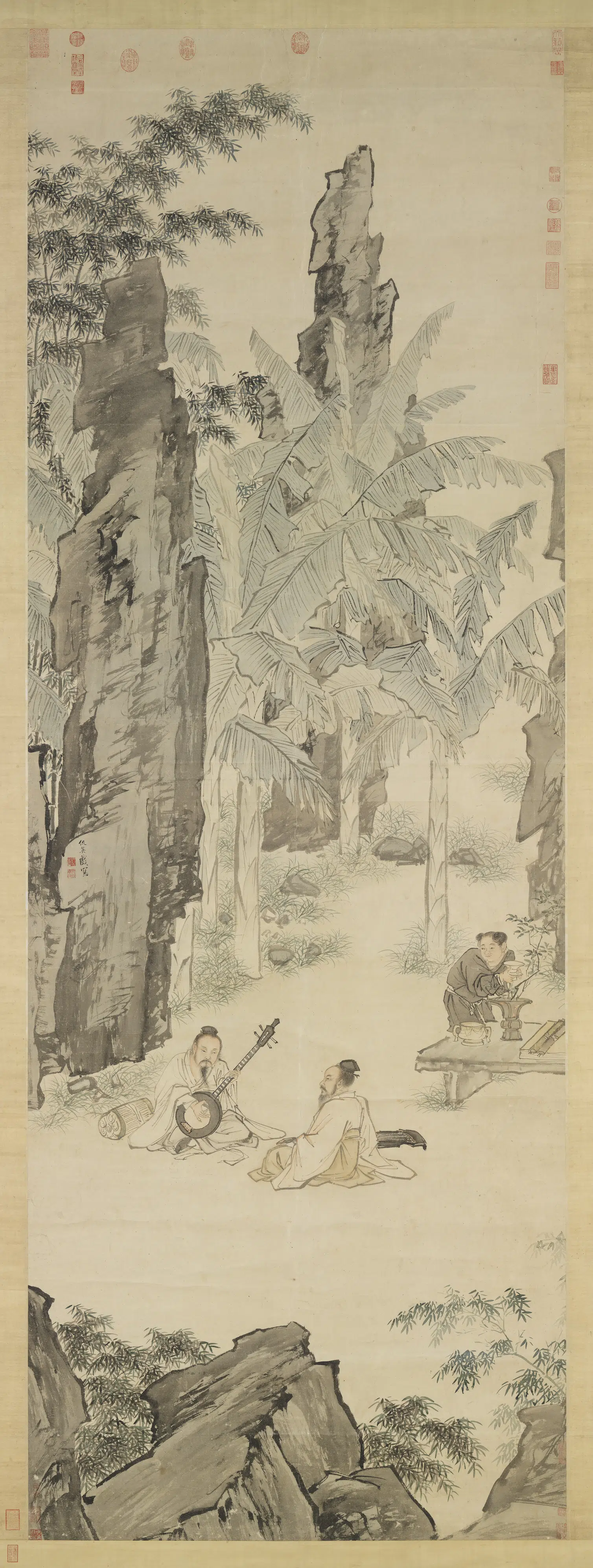 明朝【仇英】《蕉阴结夏图轴》