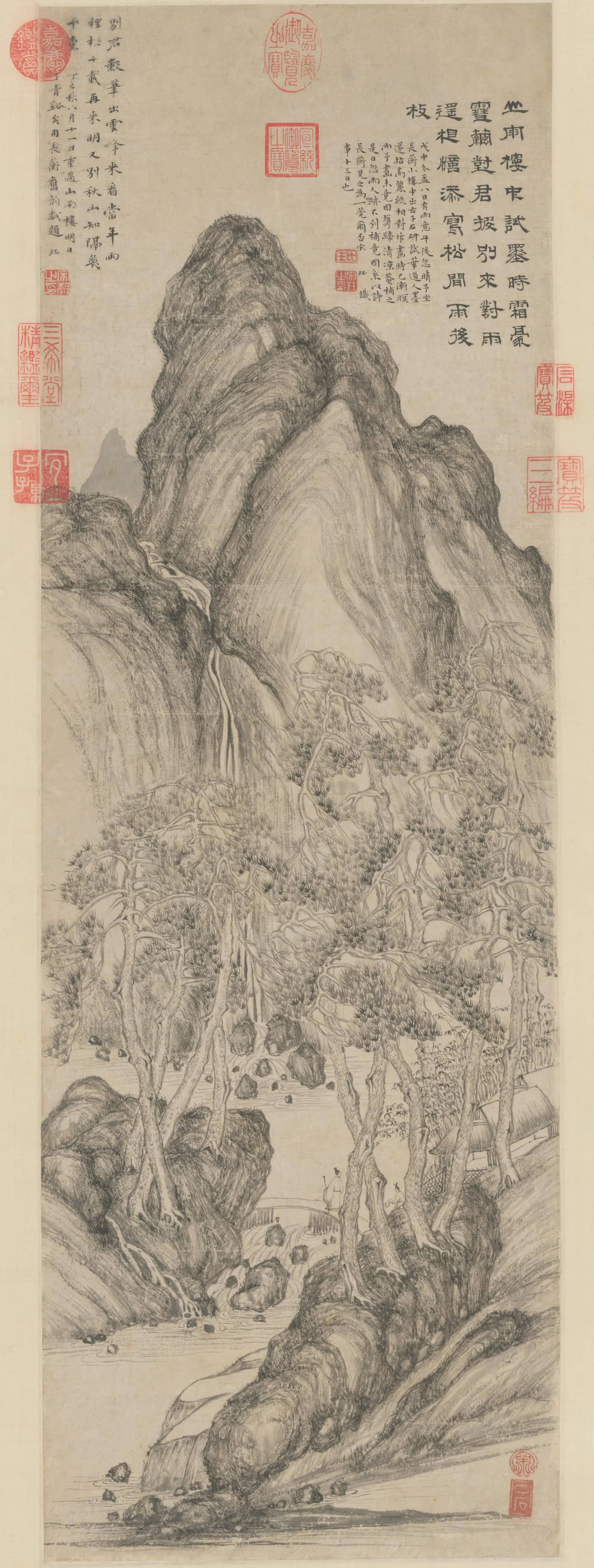 明朝【宋珏】《山楼对雨图轴》