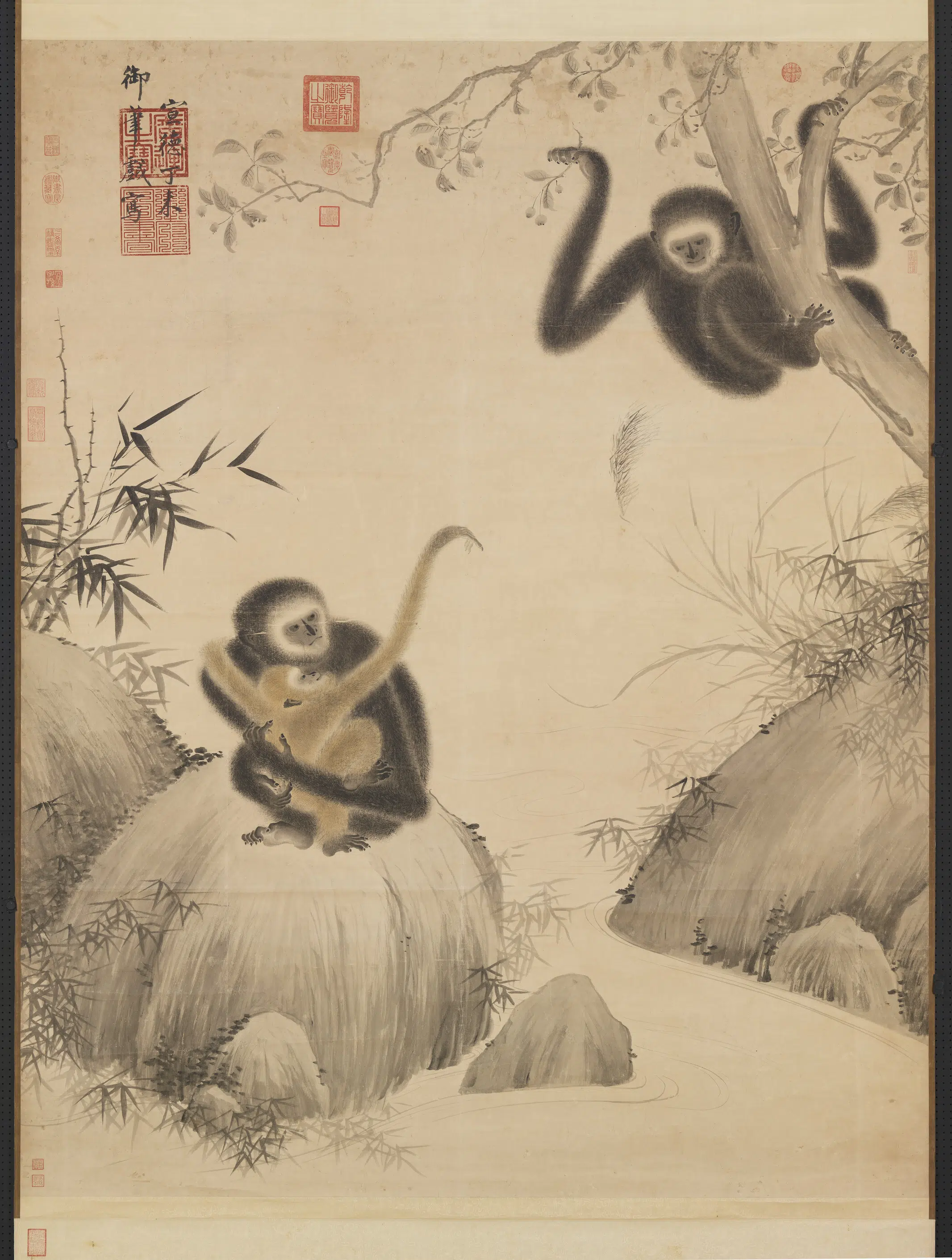 明朝【明宣宗朱瞻基】《戏猿图轴》