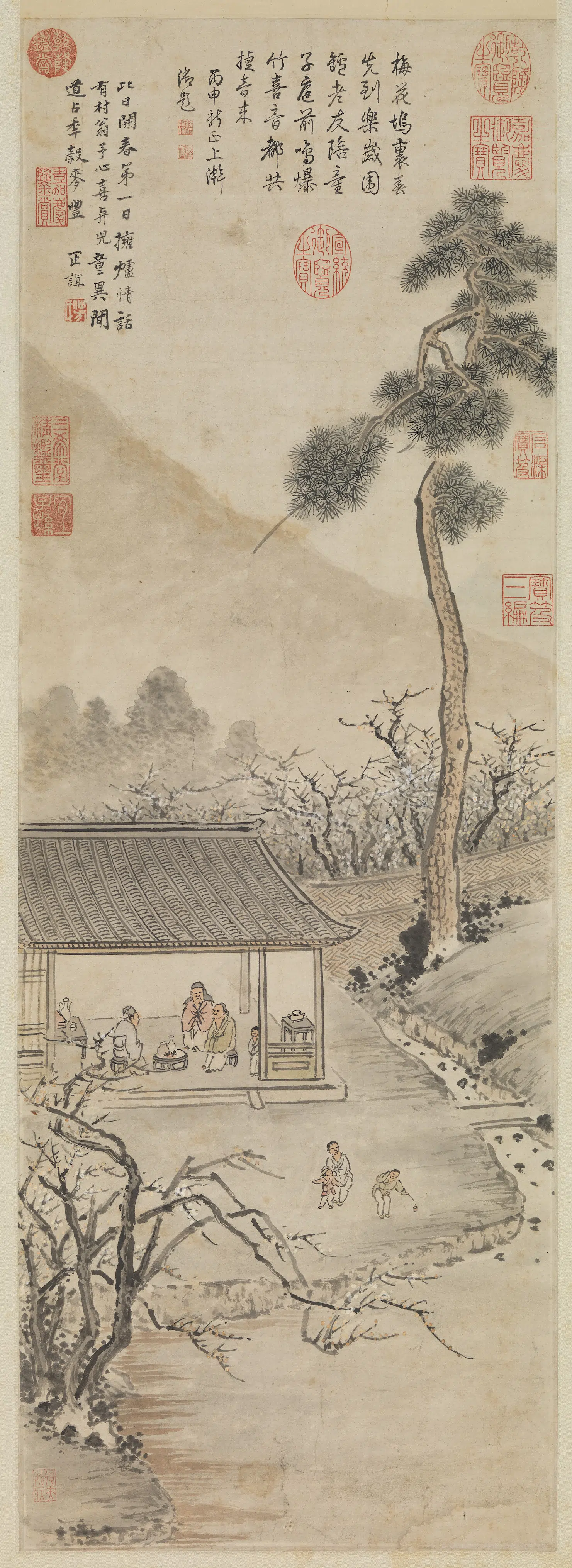 明朝【顾正谊】《开春报喜图轴》