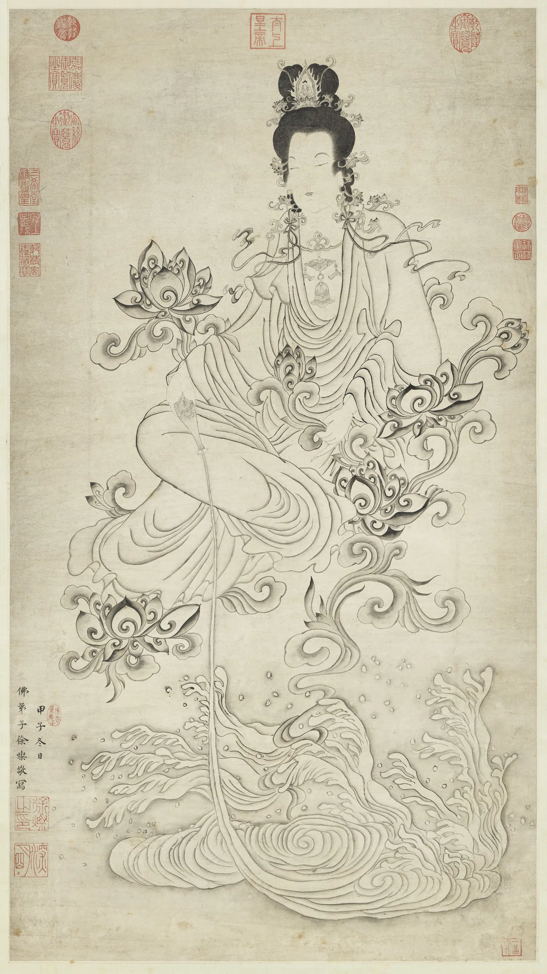 清代【徐灿】《瓶莲大士图轴》