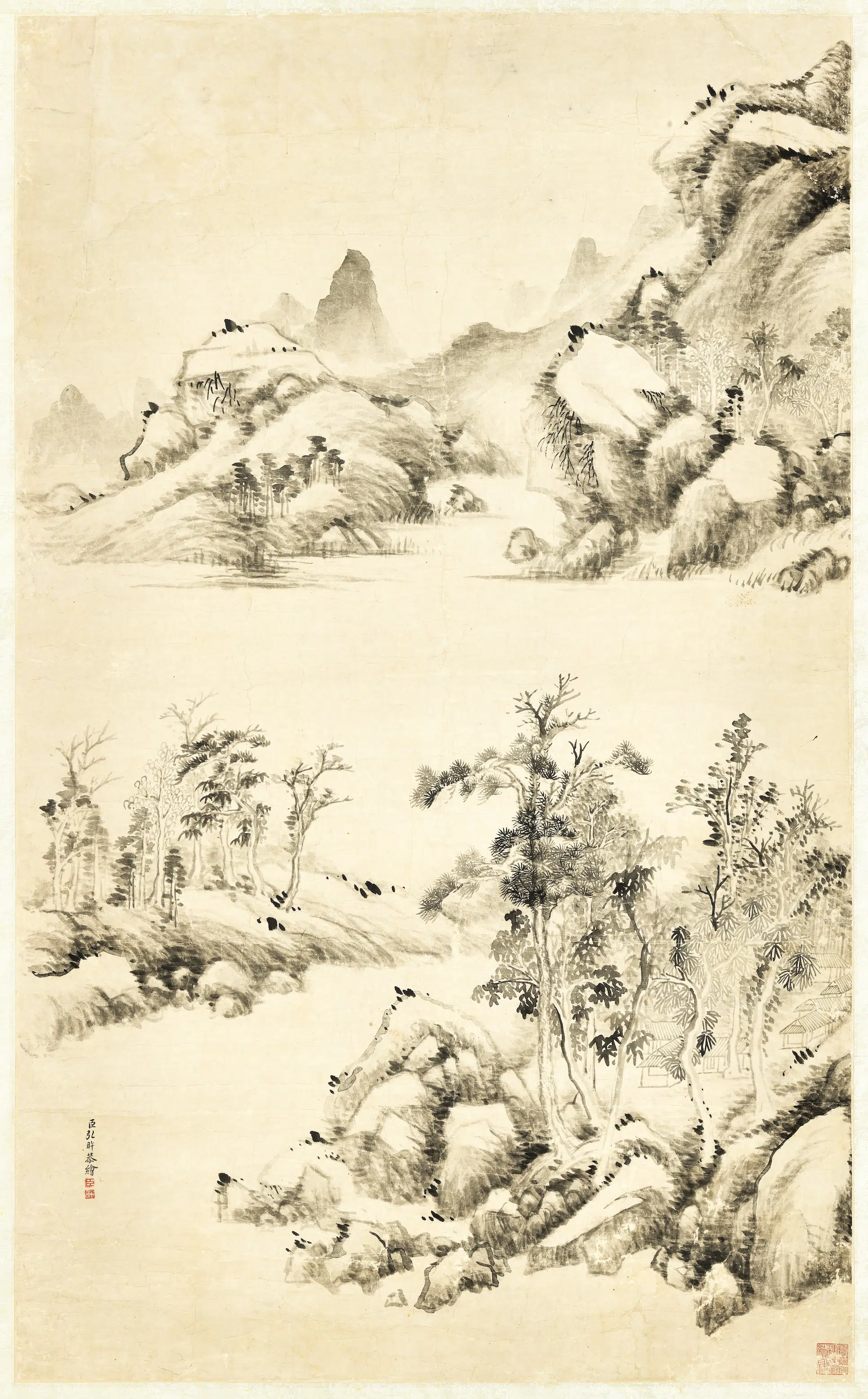 清代【爱新觉罗弘旿】《溪林逸图轴》