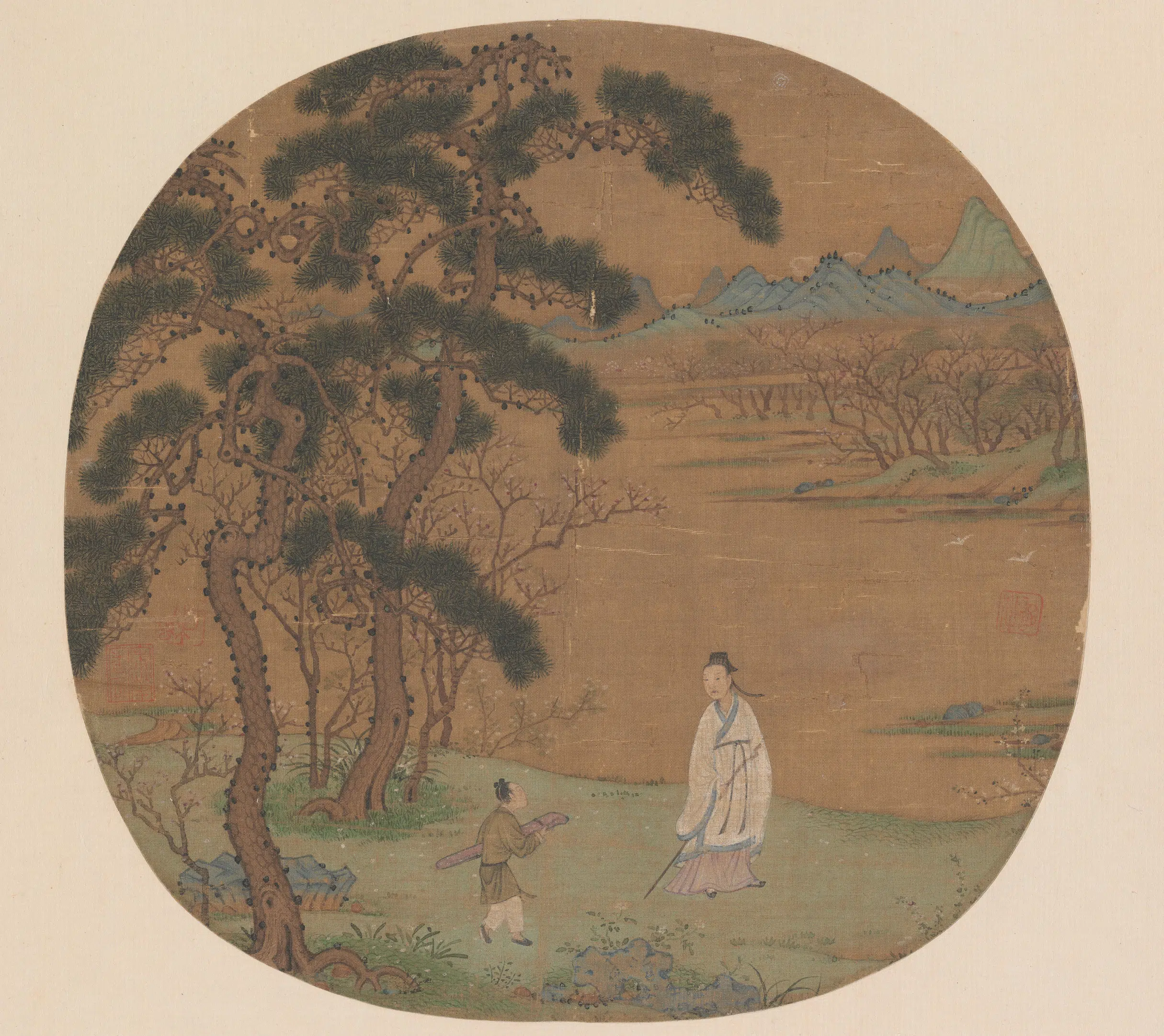 宋代【佚名】《宋人松阴策杖页》