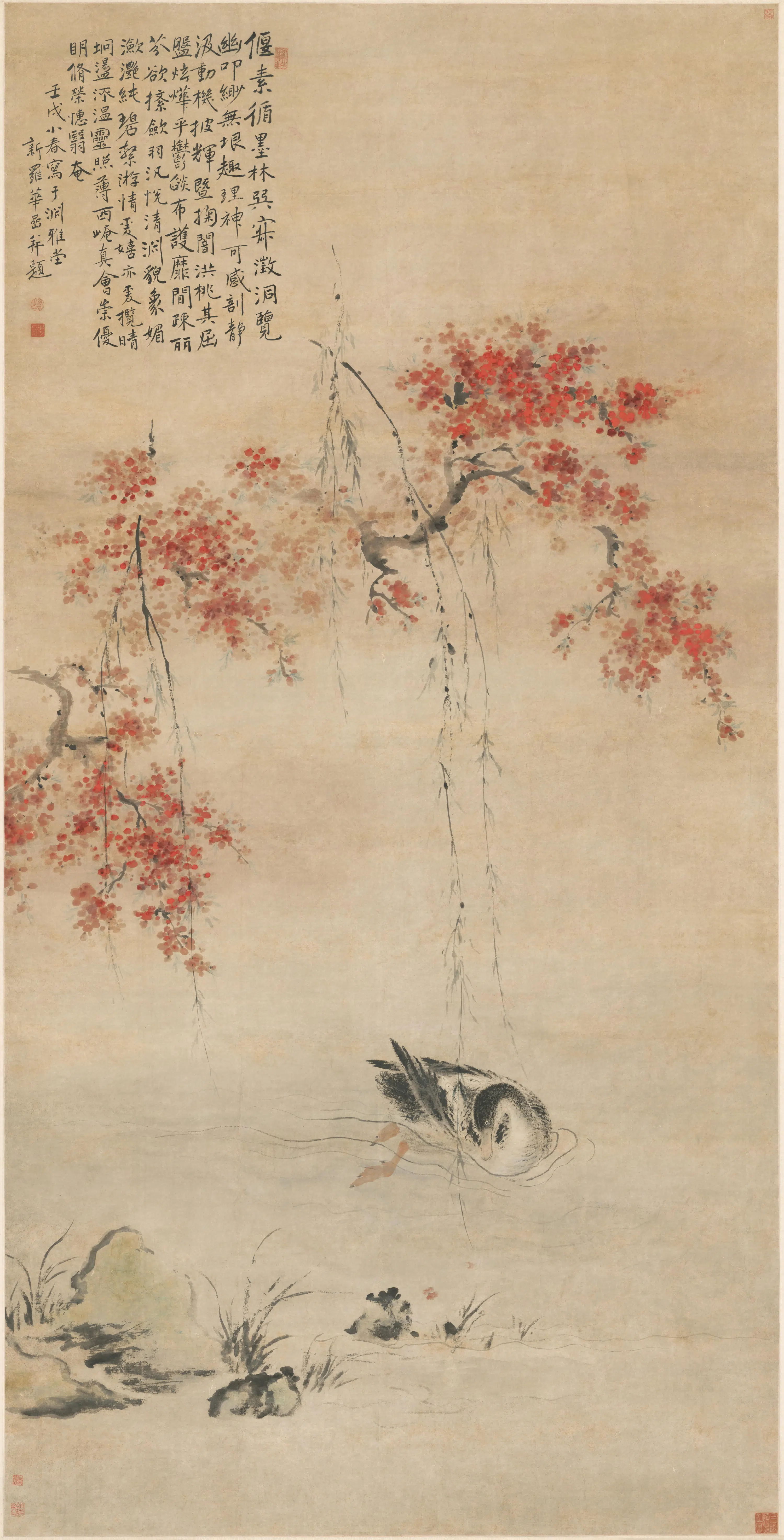 清代【华嵒】《桃潭浴鸭图轴》 第1张
