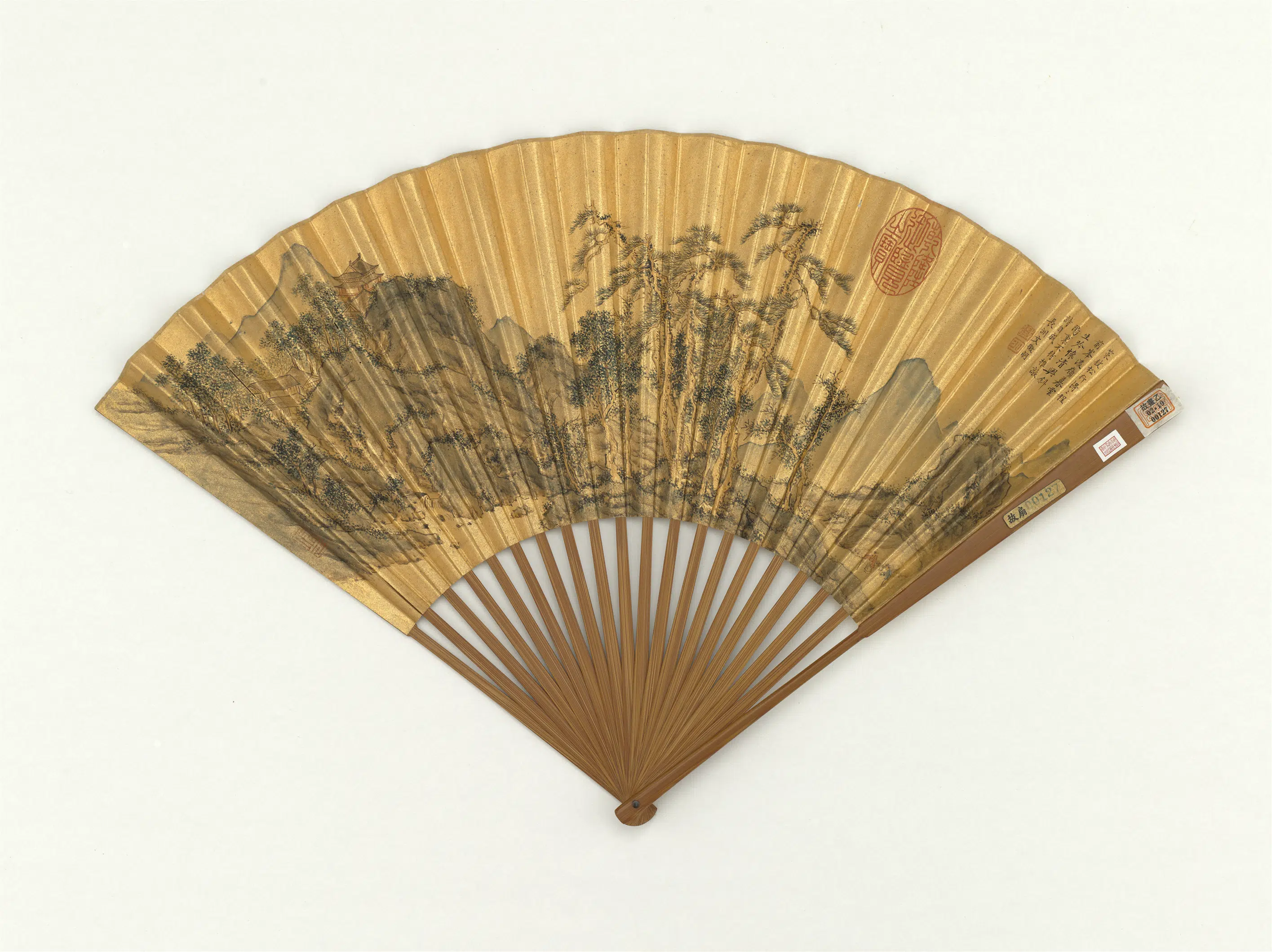 明朝【文征明徵明】《画松林古寺-成扇》