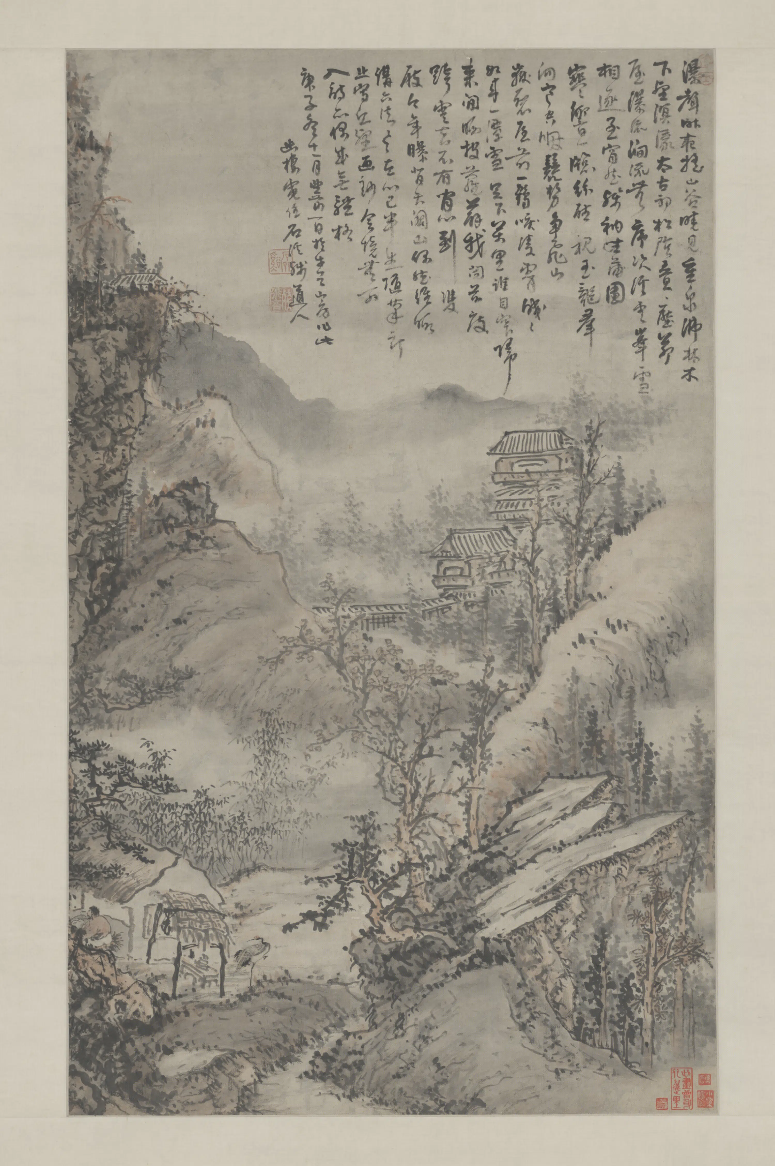 清代【髡残(石谿)】《六法在心图轴》