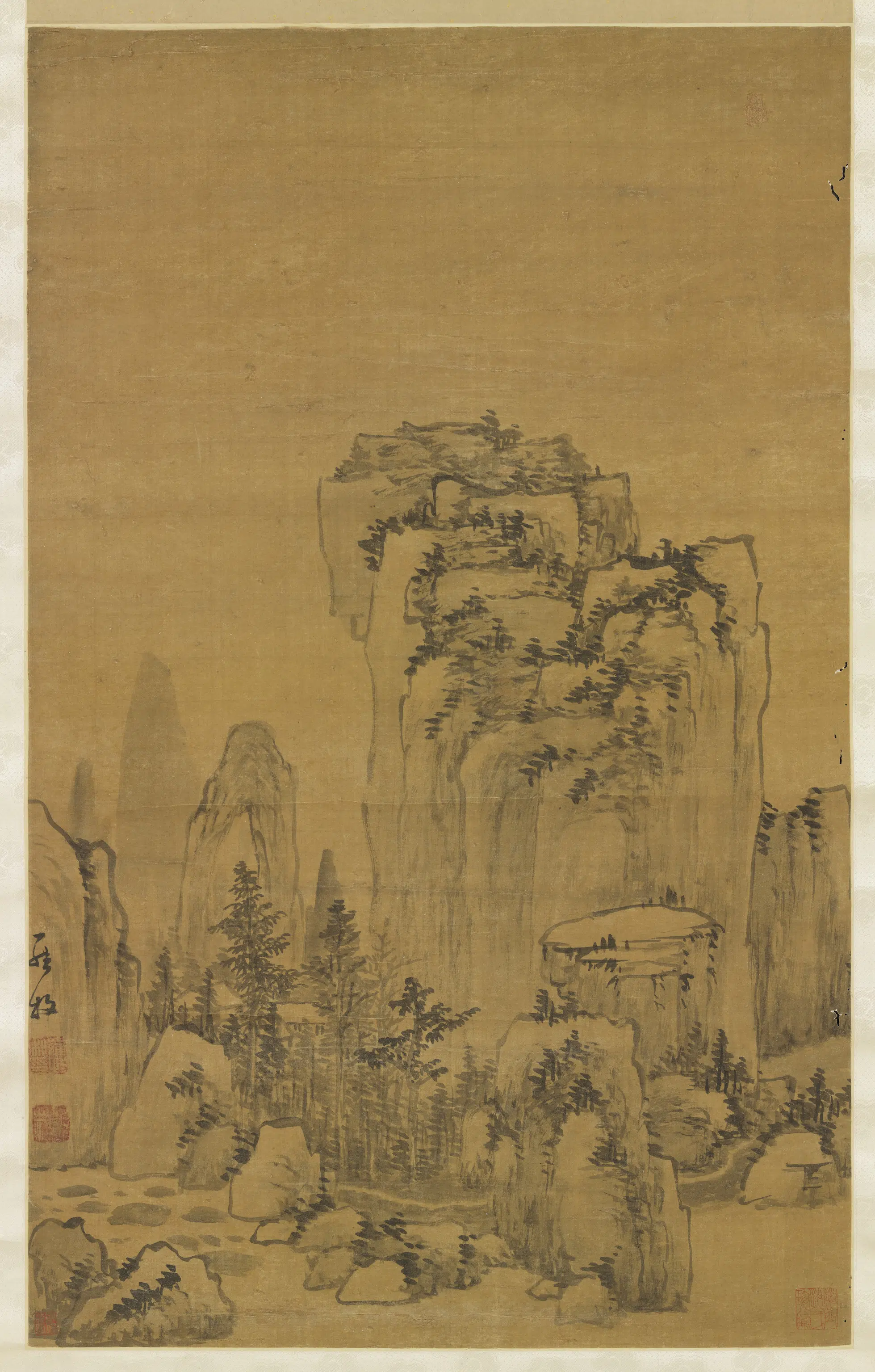 清代【罗牧】《山水四屏图轴》 第4张