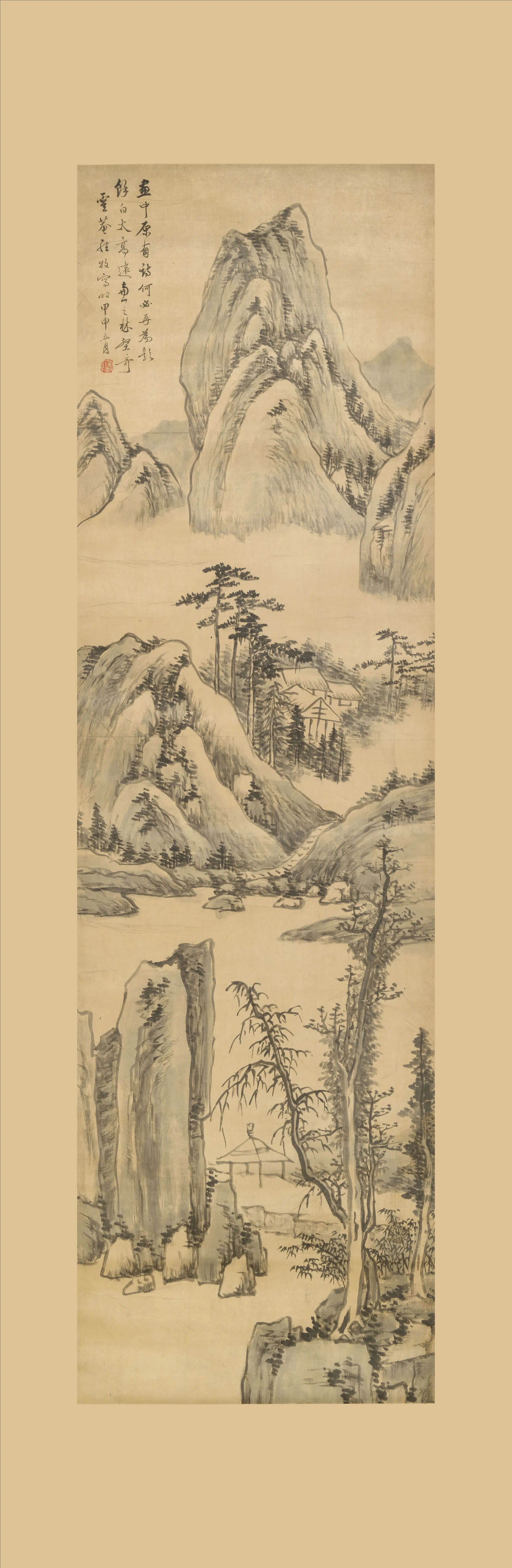 清代【罗牧】《林壑高远图轴》