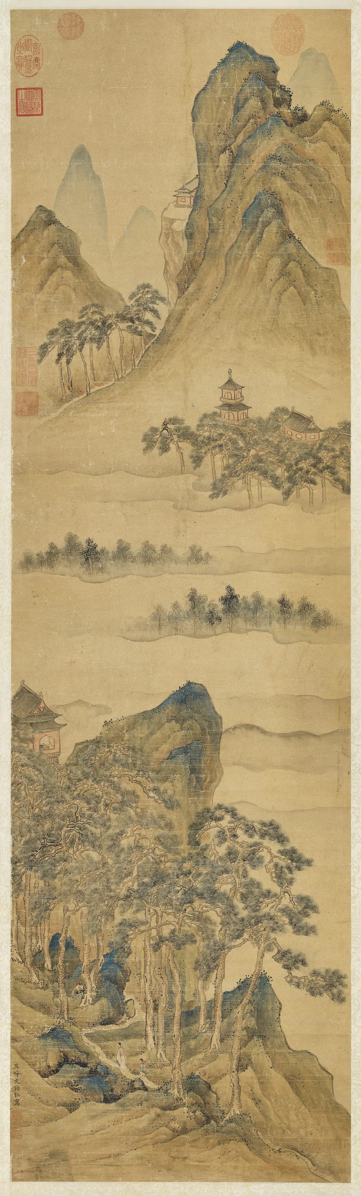 明朝【文伯仁】《松阴策杖图轴》