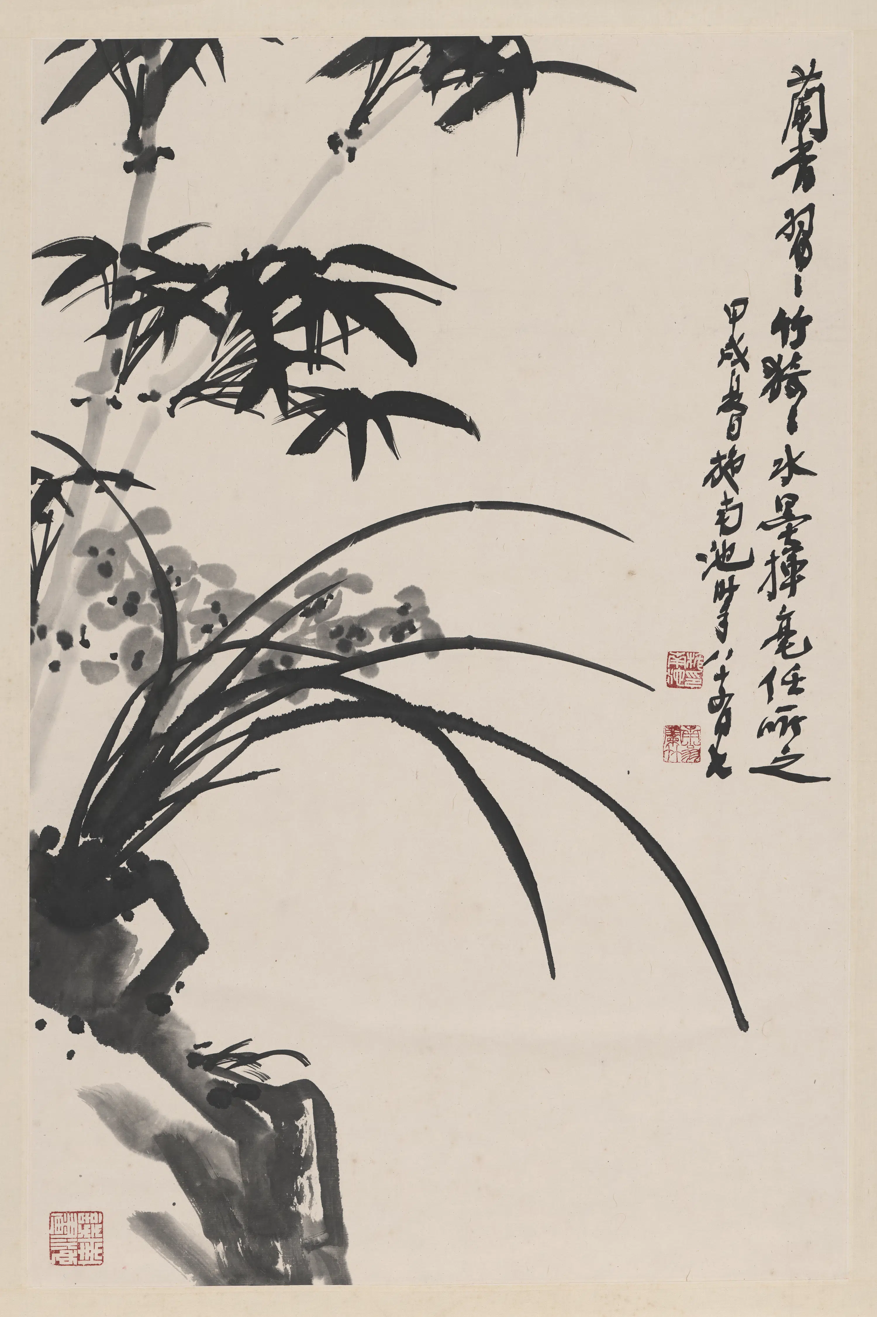 近现代【施南池】《墨竹图轴》