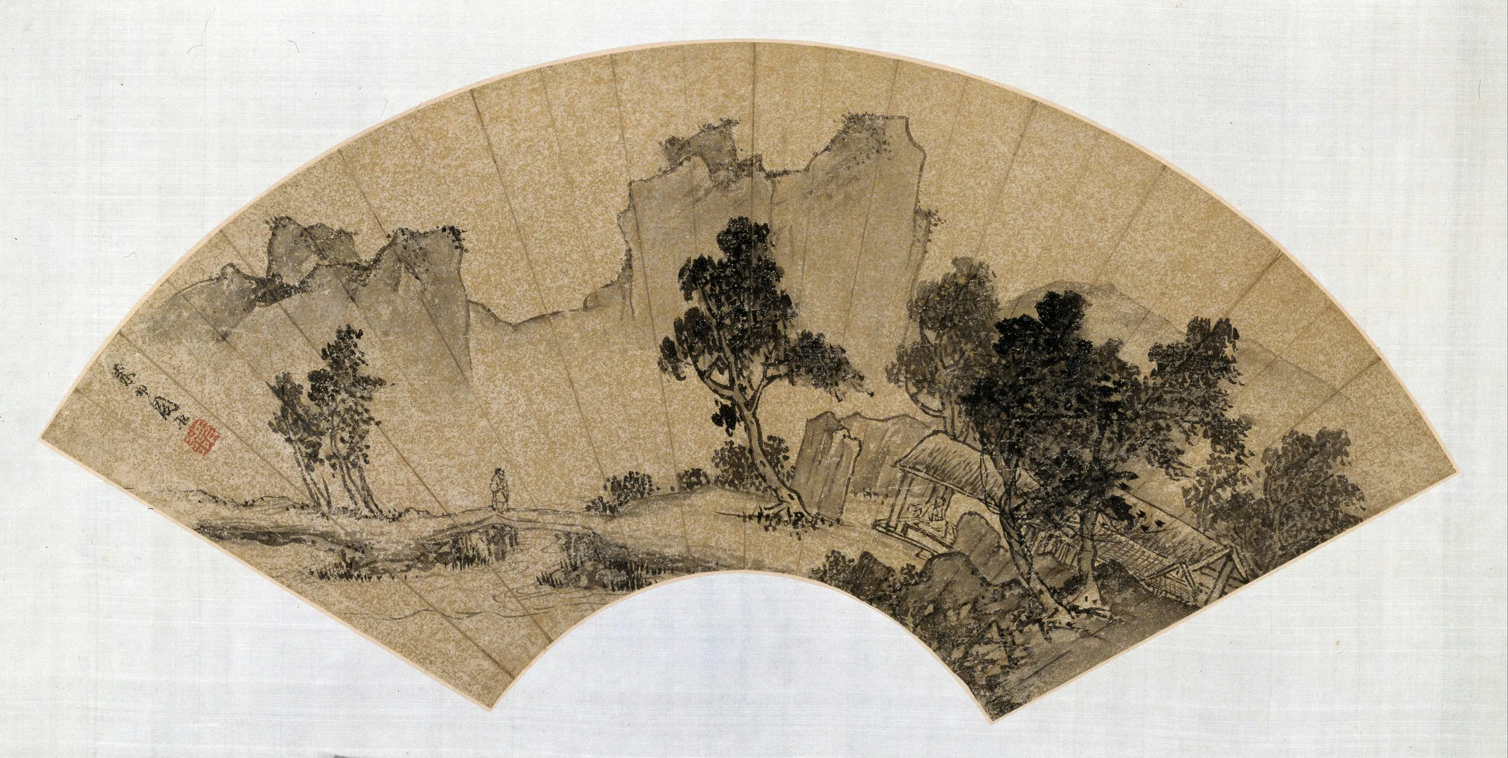 明朝【周臣】《山水人物图-扇页》