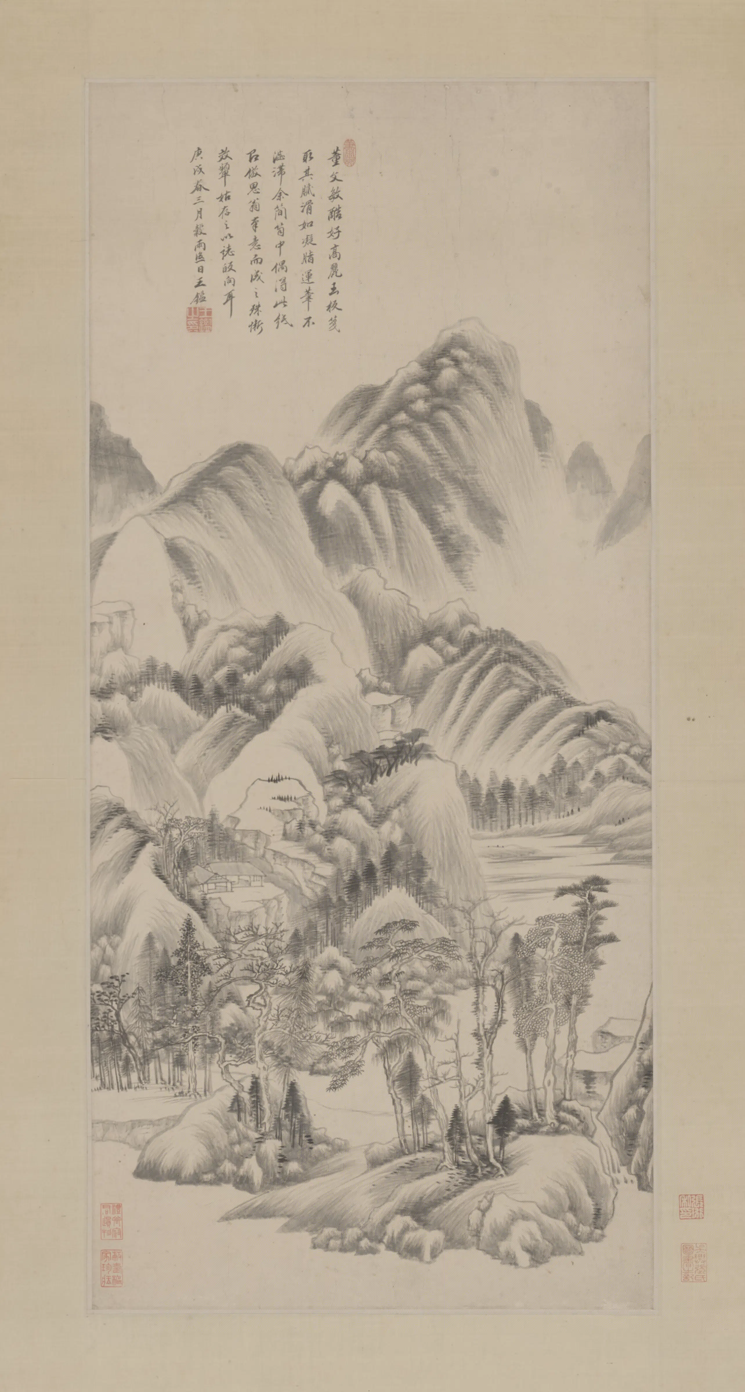 明朝【董其昌】《王鉴仿董其昌山水轴》