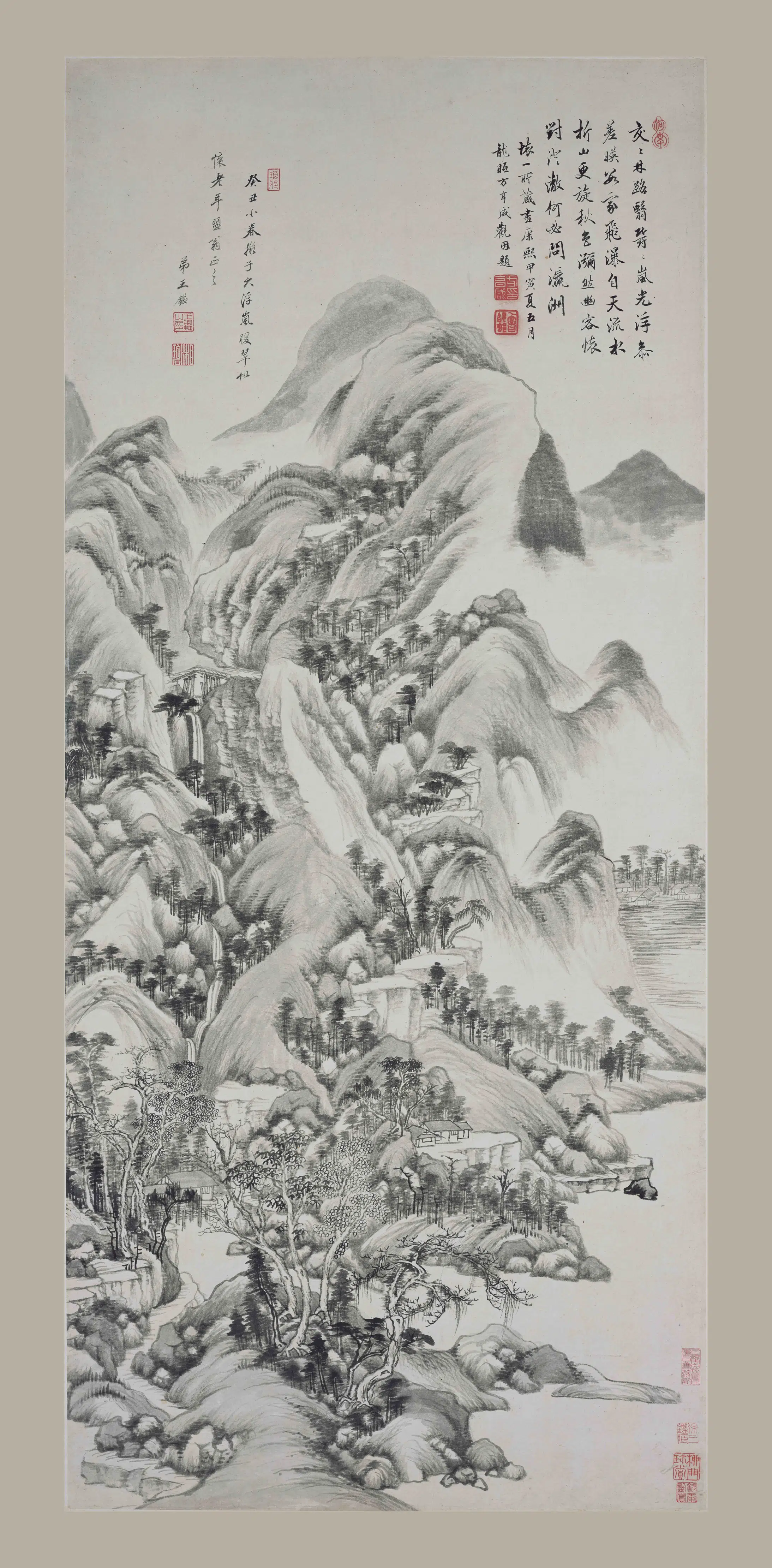 清代【王鉴】《仿子久浮岚暖翠图轴-1》 第1张