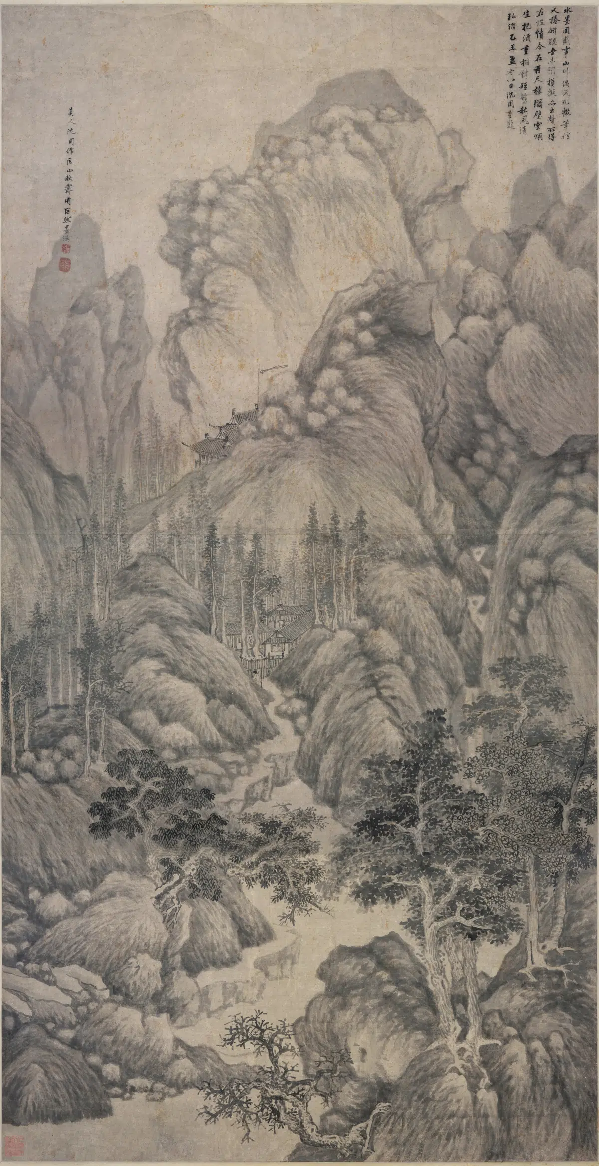 明朝【沈周】《匡山秋霁图轴》