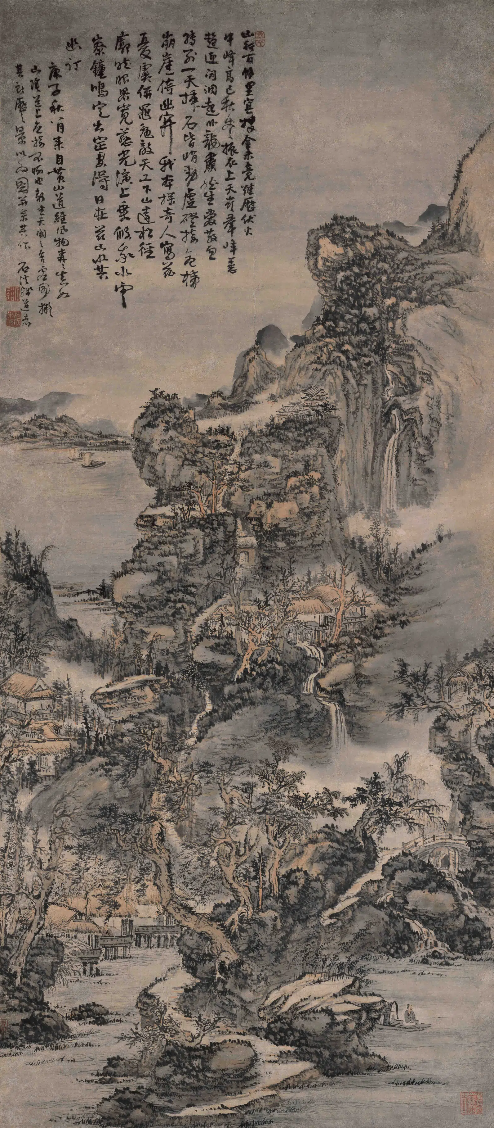 清代【髡残(石谿)】《黄山纪行图轴》