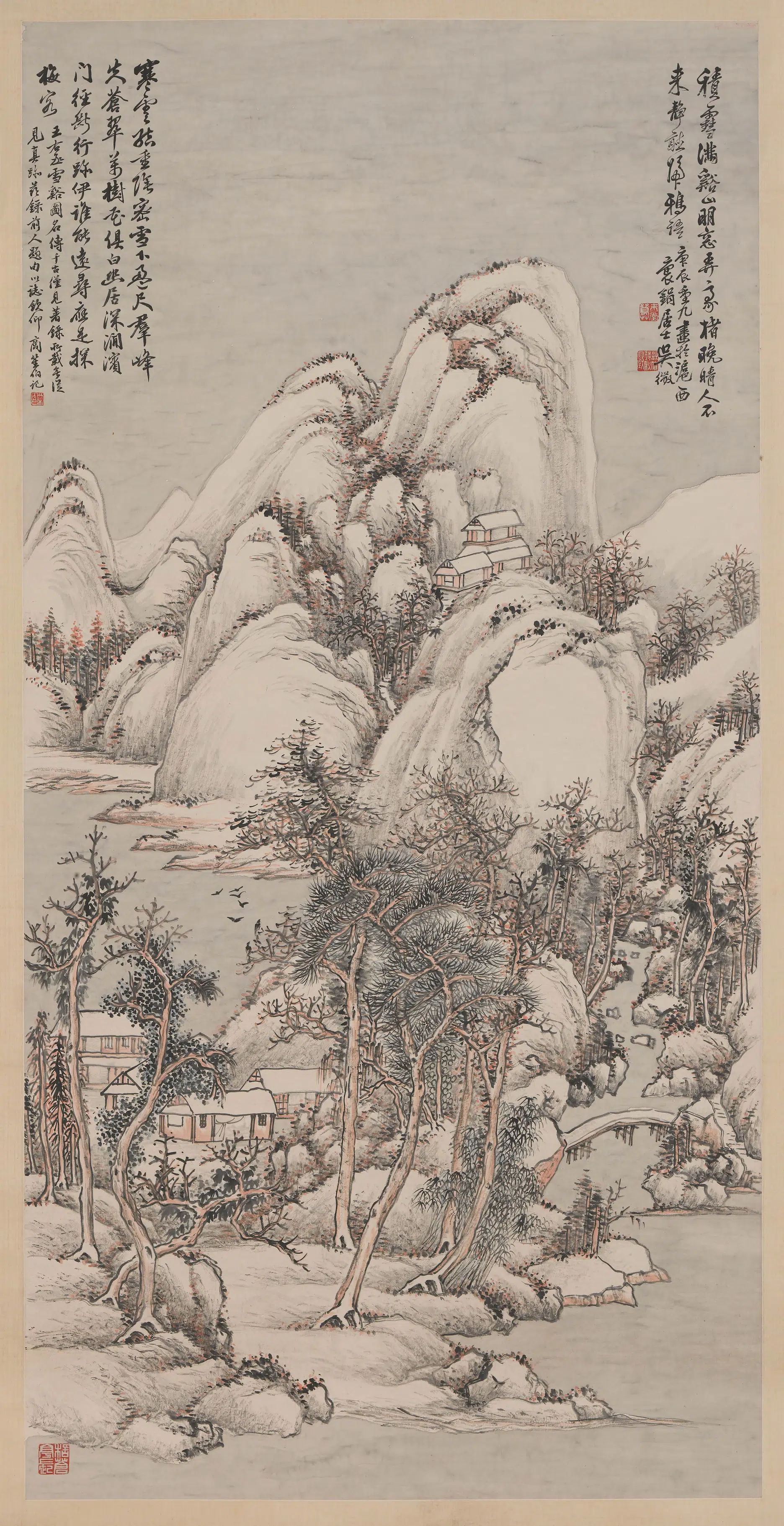 近现代【吴徵（吴待秋）】《积雪晚晴图轴》