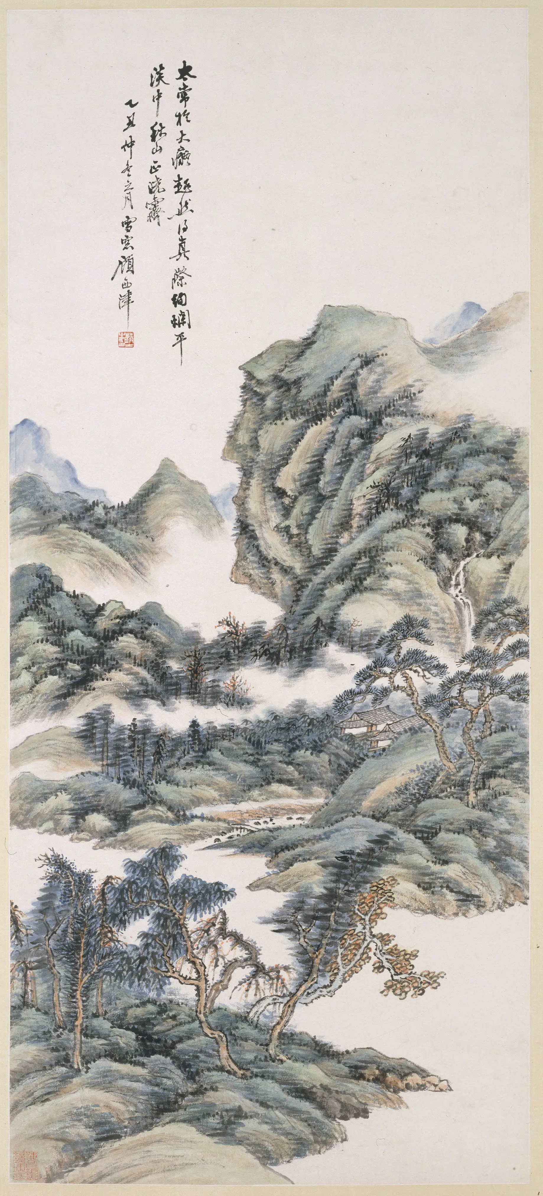 清代【顾鹤逸（顾麟士）】《秋山晓霁图轴》