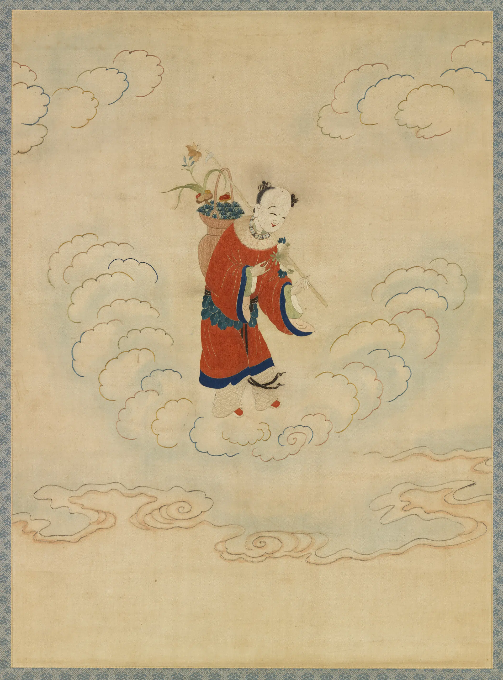 明朝《明顾绣八仙庆寿挂屏（六）蓝采和图轴》