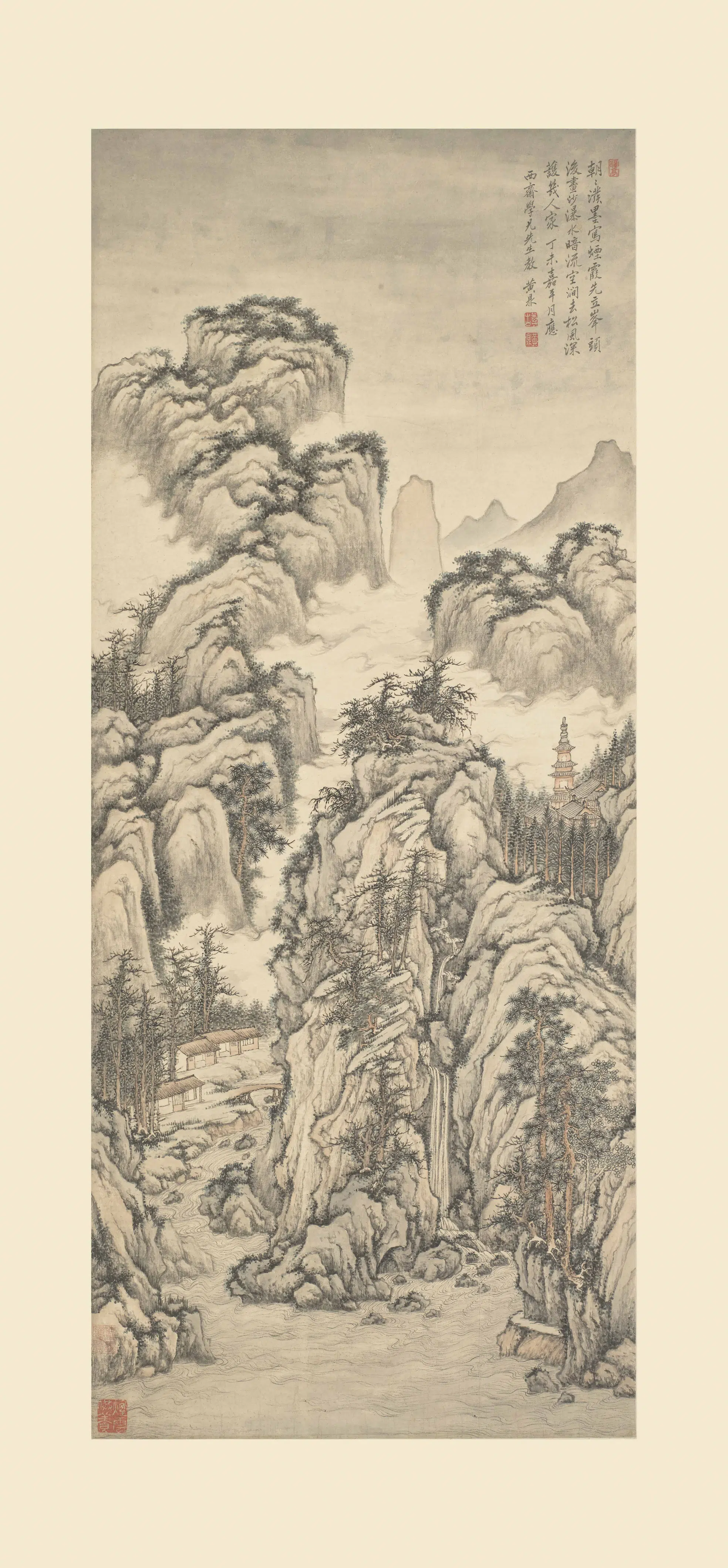 清代【黄鼎】《松风涧水图轴》