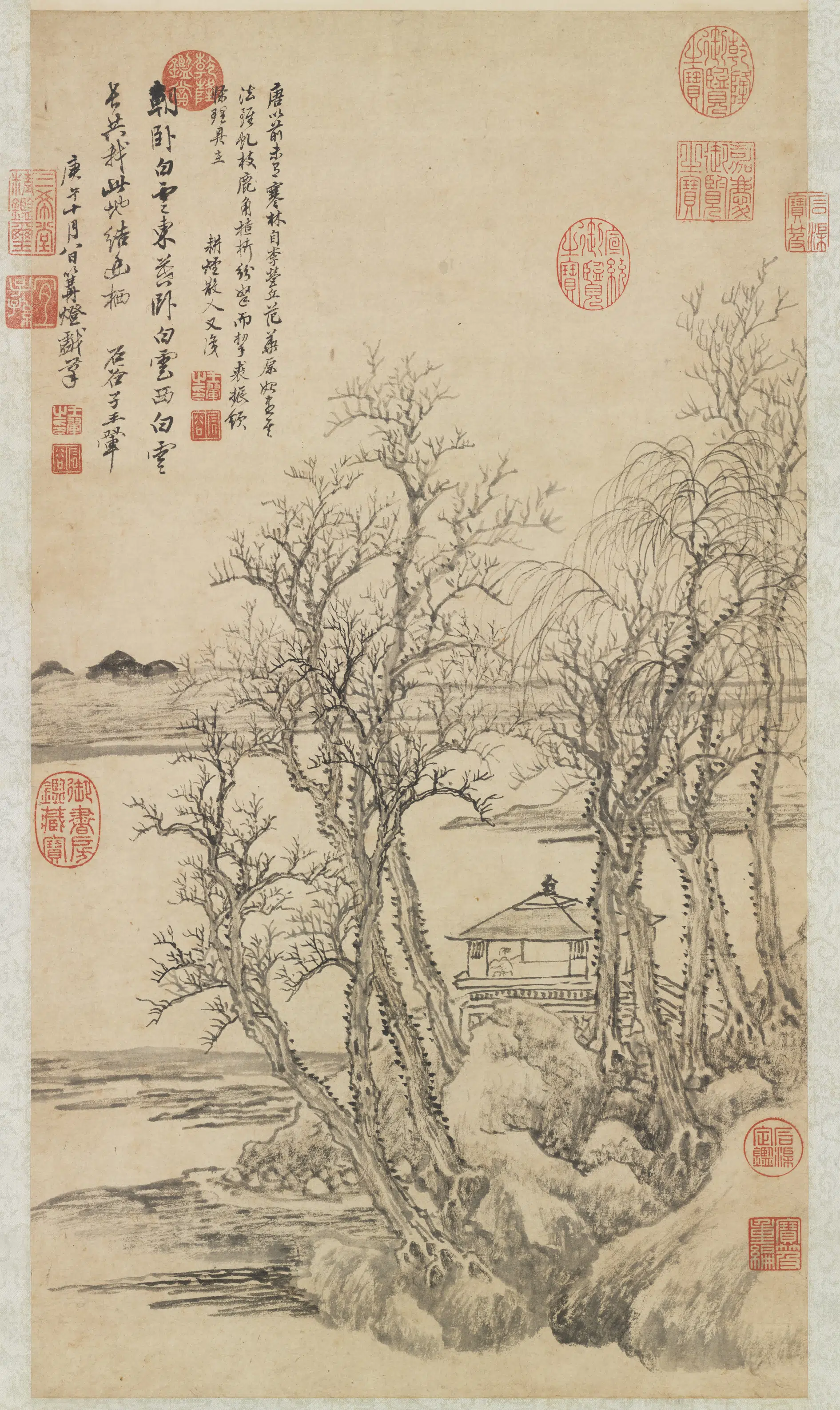 清代【王翚】《画寒林小景图轴》