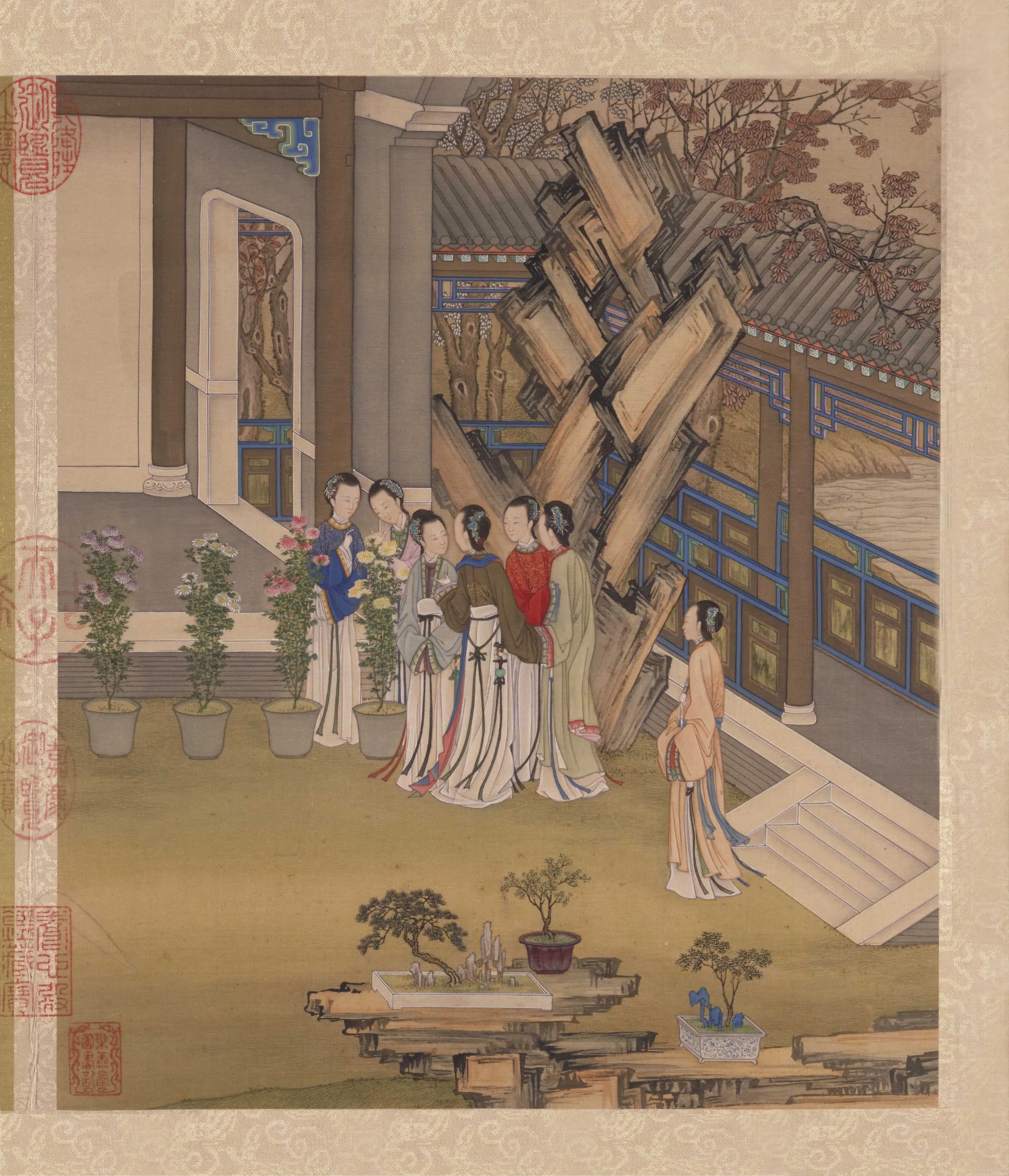 清代【陈枚】《月曼清游图册十二开-(碧池采莲)》 第7张 清代【陈枚】《月曼清游图册十二开-(碧池采莲)》 第7张