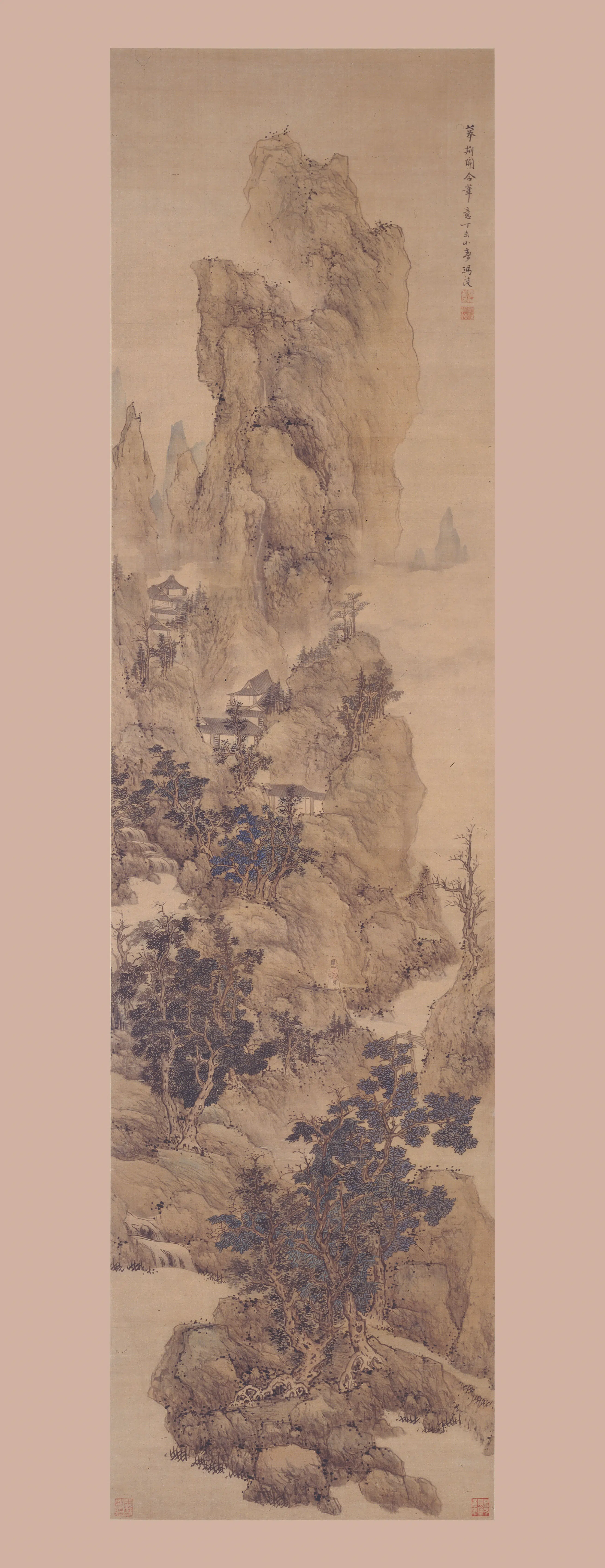 清代【冯湜（冯仙湜）】《山径行呤图轴》