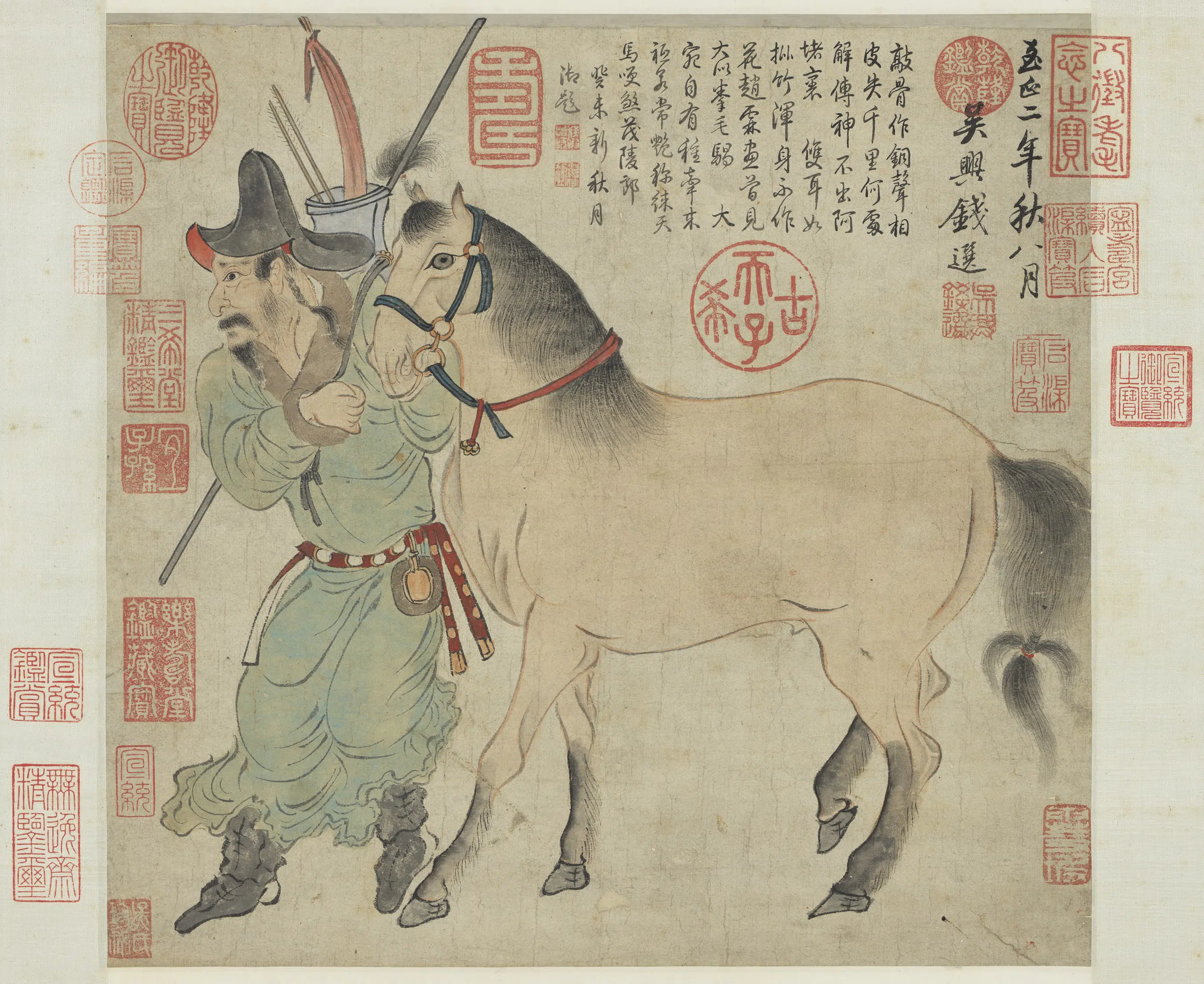 宋-元朝【钱选】《画马图轴》