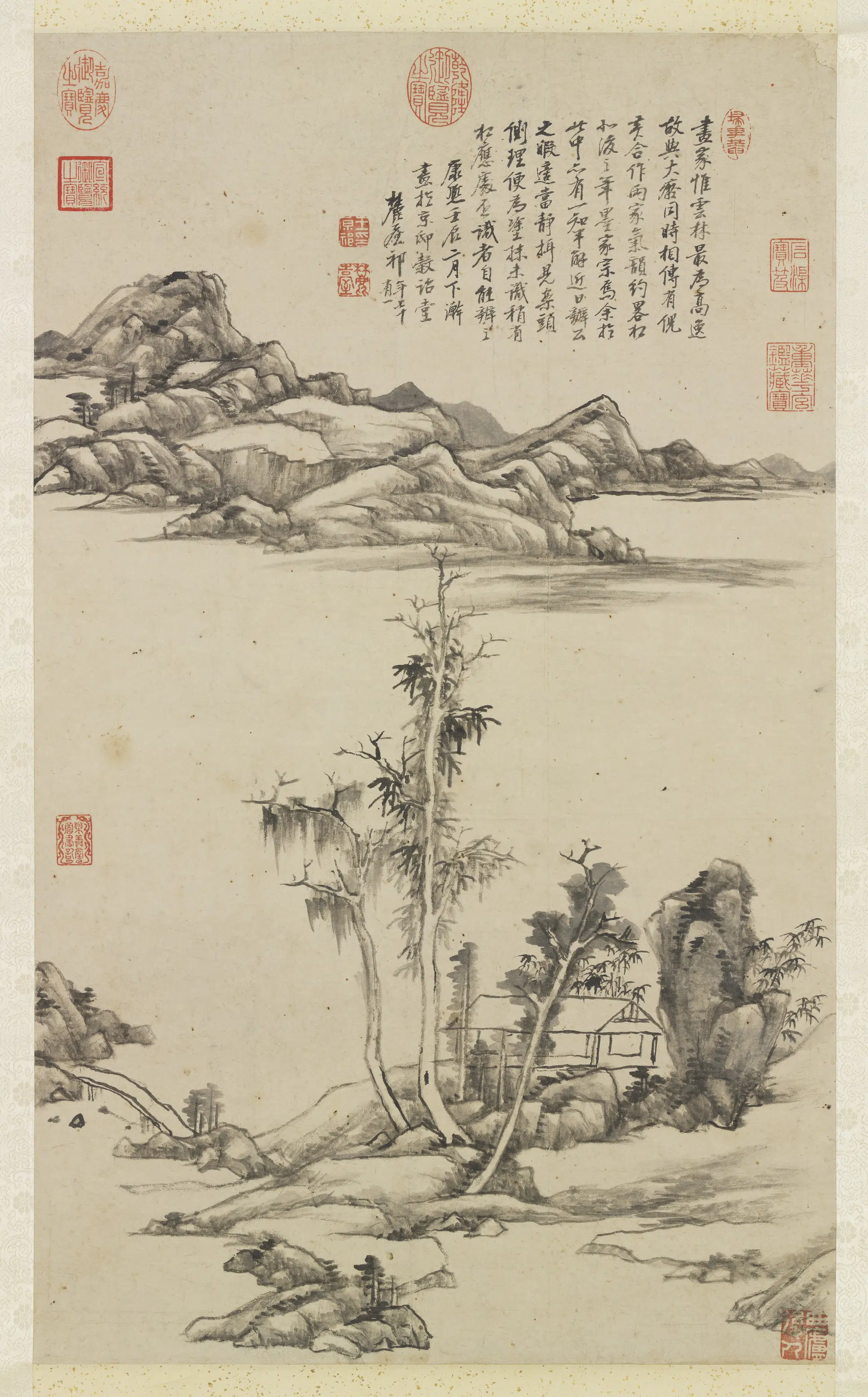 清代【王原祁】《仿倪瓒山水图轴-1》